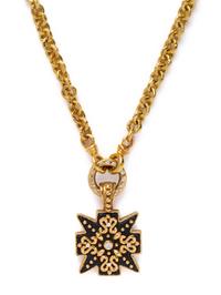 KATY BRISCOE, YELLOW GOLD, JET AND DIAMOND PENDANT/NECKLACE