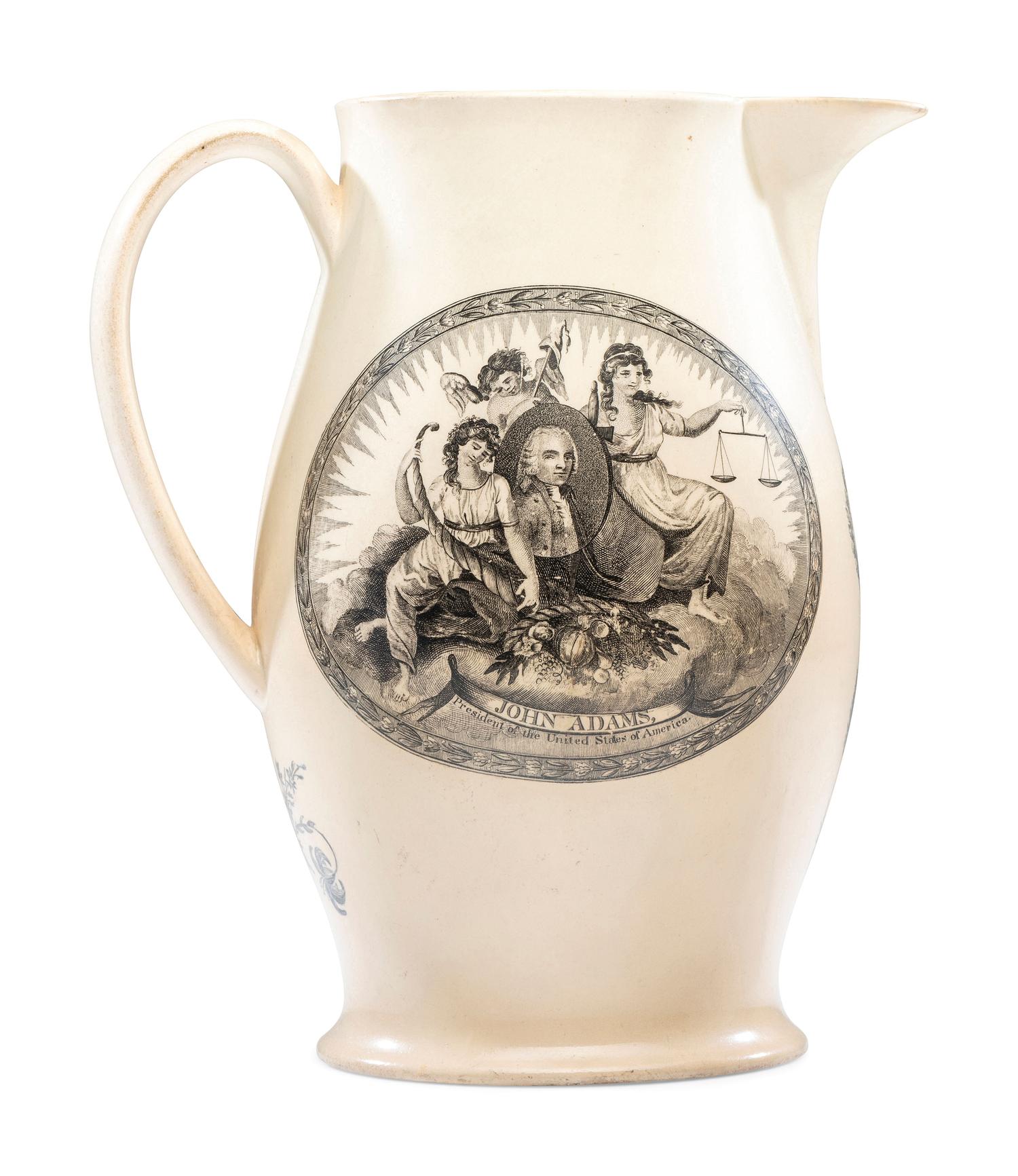 A Rare Liverpool Transfer-Printed Creamware 'John Adams' Pitcher
