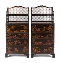 A Pair of George III Style Black Japanned Bookcase Chests