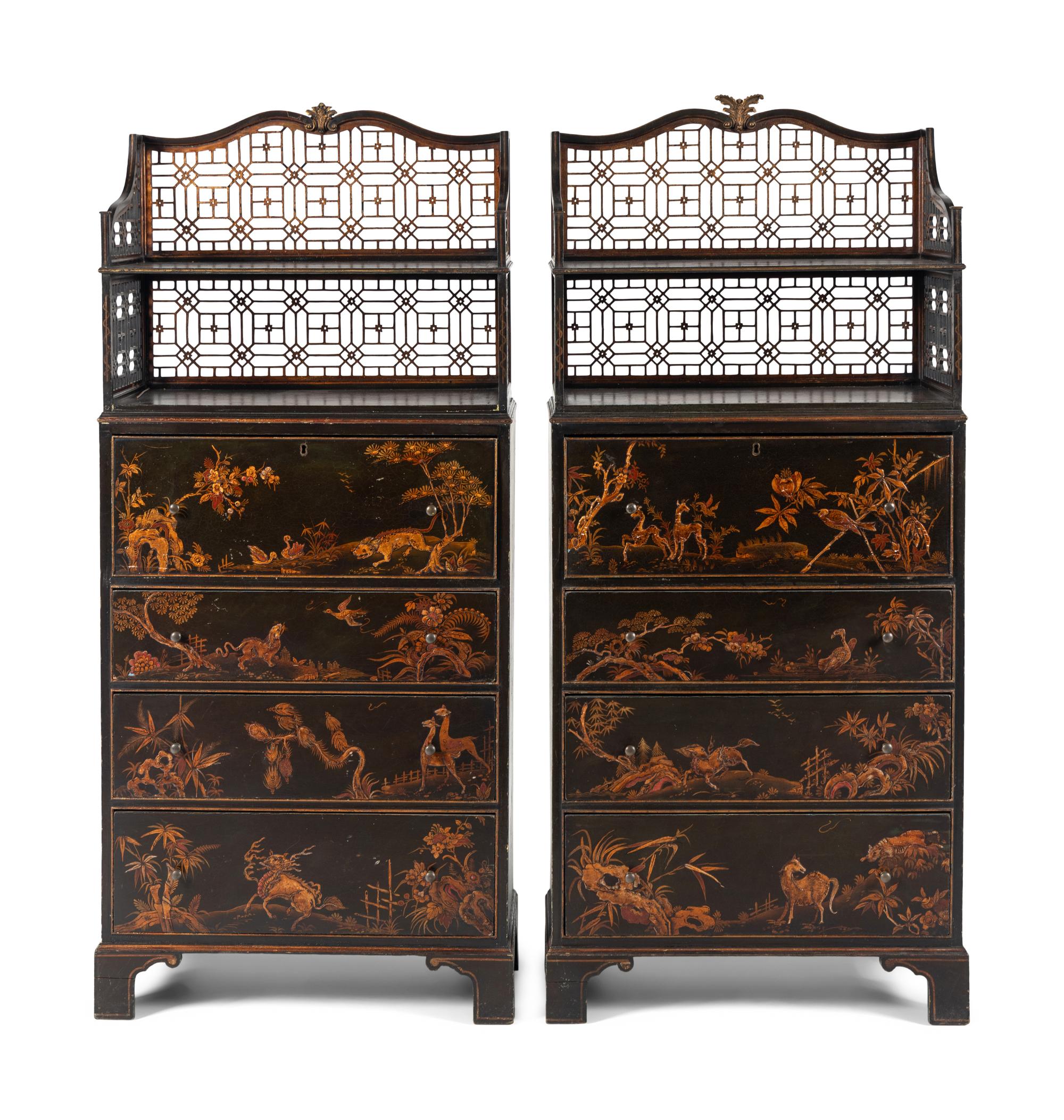 A Pair of George III Style Black Japanned Bookcase Chests