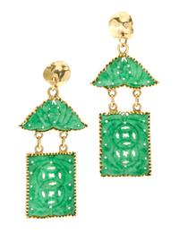 A Pair of 18 Karat Yellow Gold Jade Earrings, Janiye, 6.60 dwts.