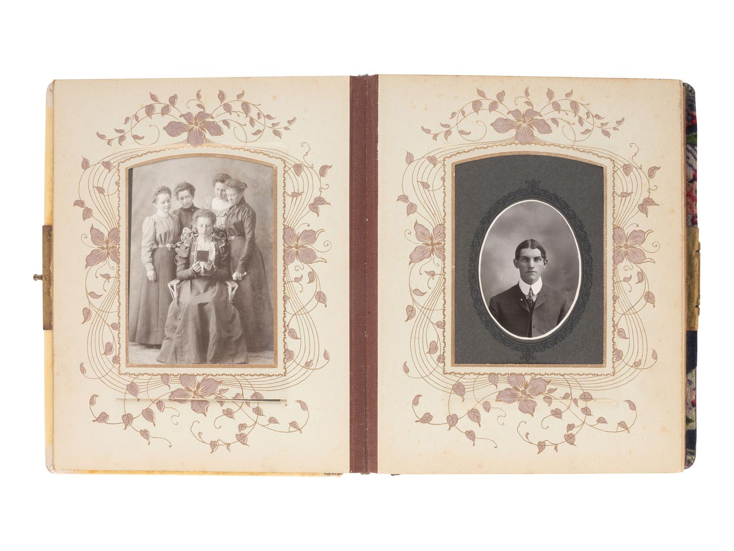 [EARLY PHOTOGRAPHY]. Four albums containing CDVs, tintypes, and cabinet cards of varying subjects.