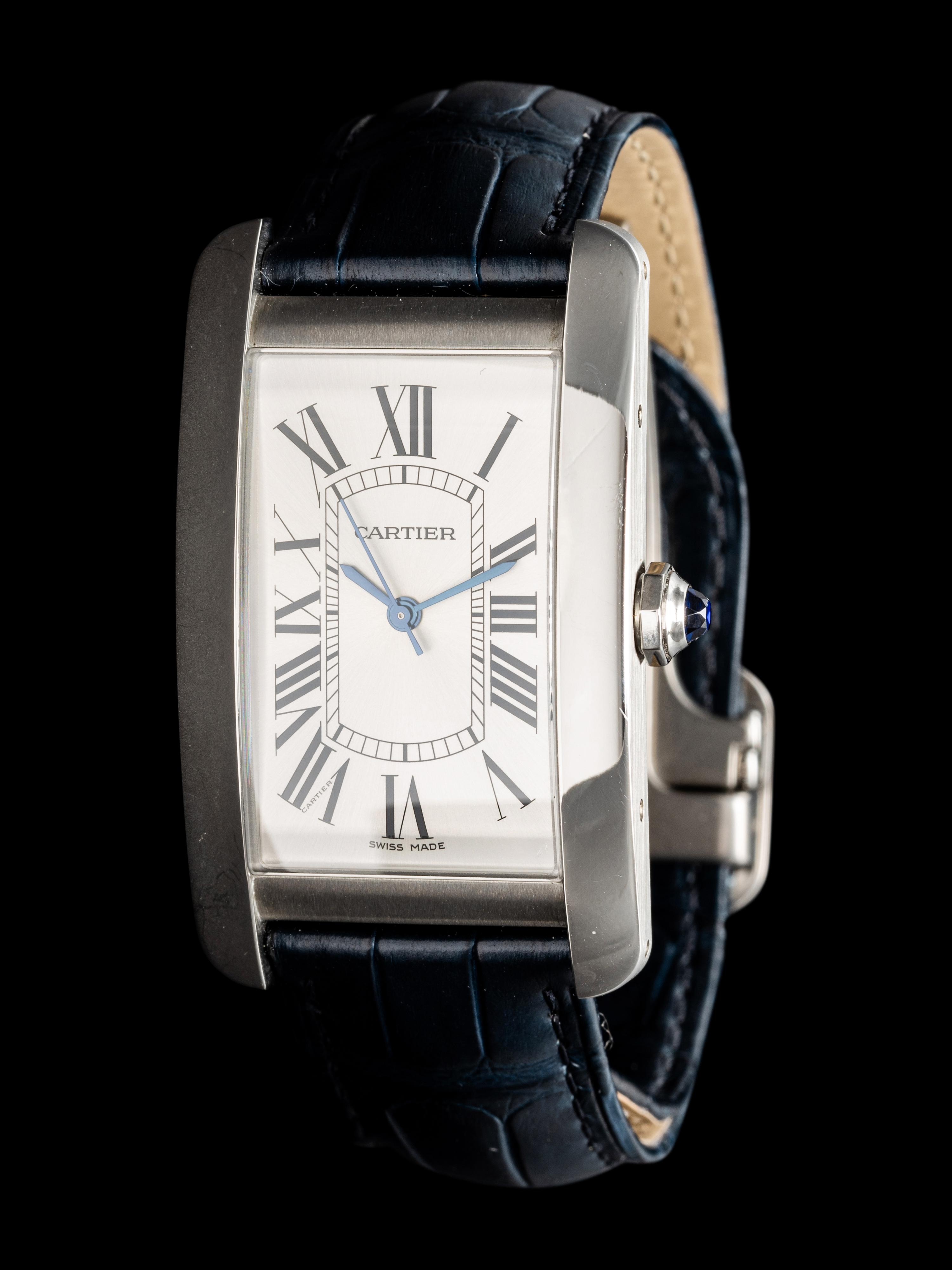 CARTIER, STAINLESS STEEL LARGE 'TANK AMÉRICAINE' AUTOMATIC WATCH