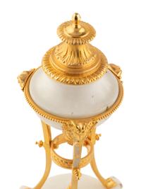 A Pair of French Gilt Bronze and Marble Convertible Cassolettes