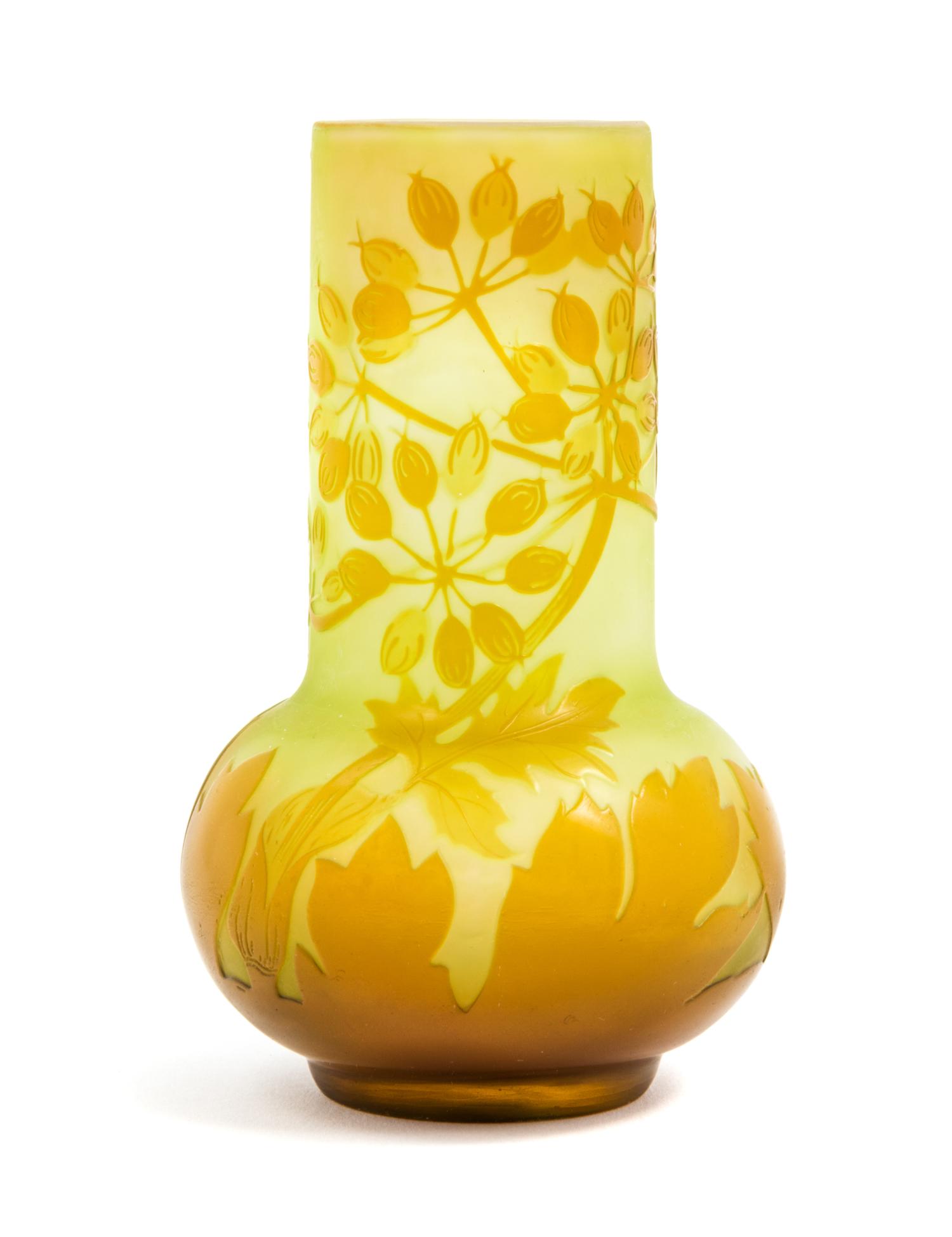 Emile Galle, (French, 1846-1904), a cameo glass cabinet vase, with floral decoration