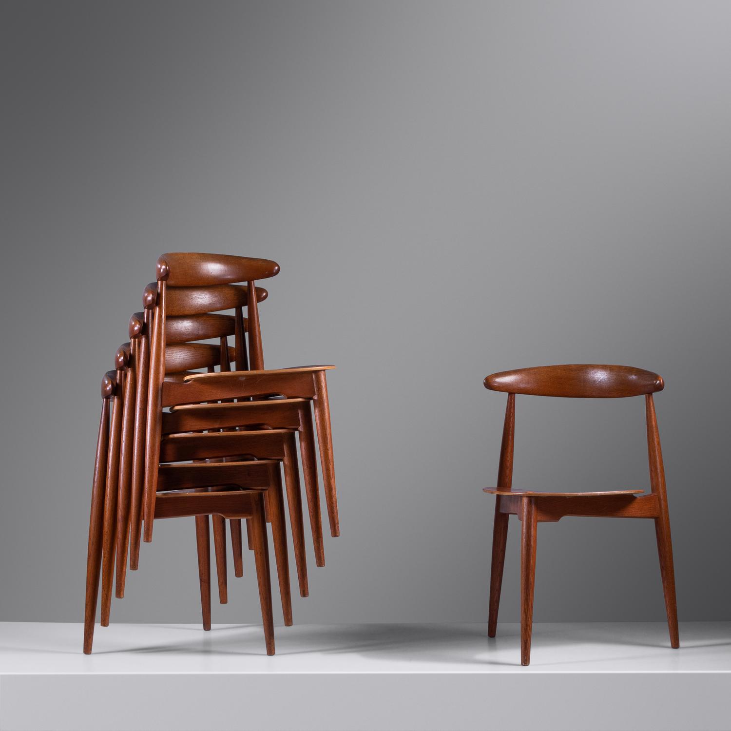 Set of Six Heart Dining Chairs, model FH-4103, c. 1960 Fritz Hansen, Denmark