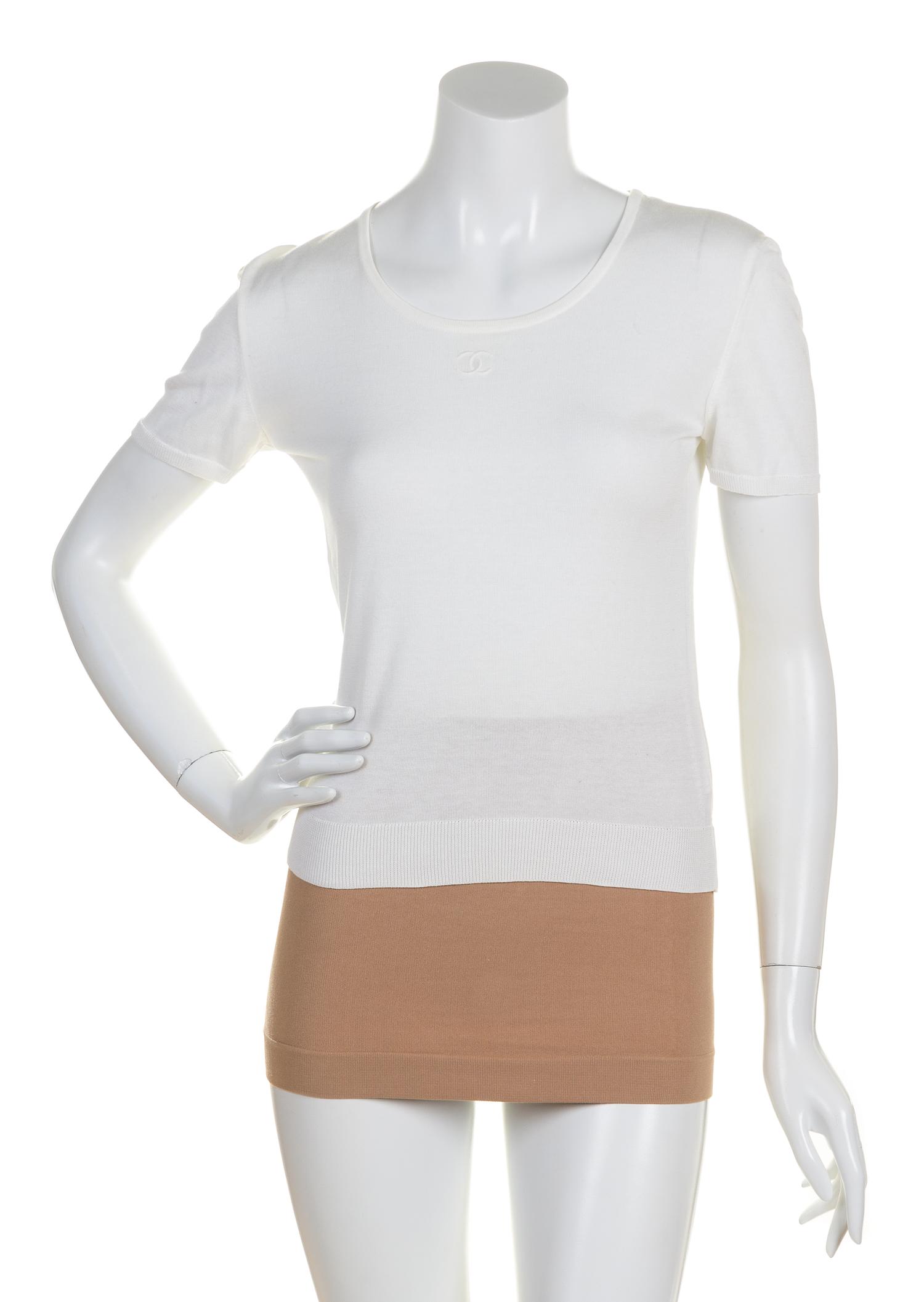 A Pair of Chanel White Cotton Tops, Size 40, size 38.