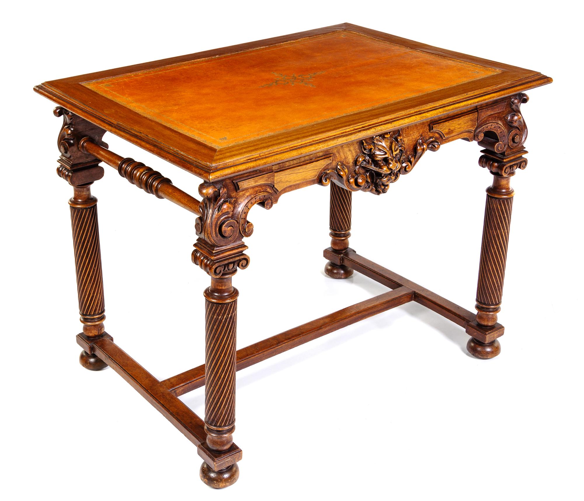 A Continental Baroque Walnut Writing Table Height 30 x width 38 x depth 28 inches. — 19TH CENTURY