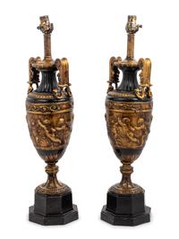 A Pair of Neoclassical Cast Metal Urn-Form Table Lamps