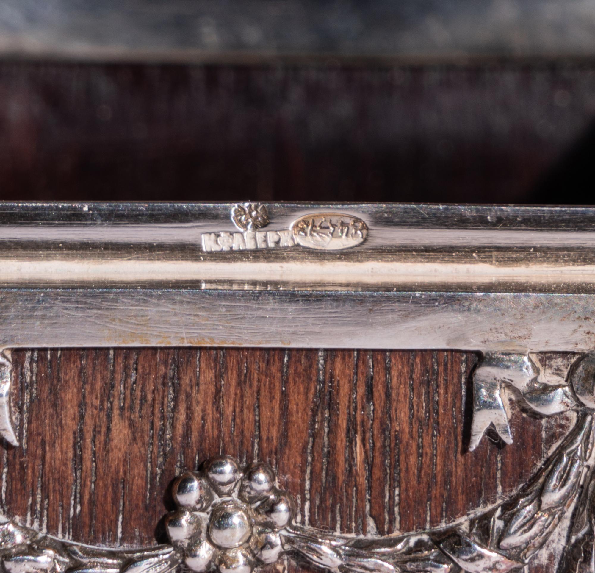 A Fabergé Silver-Mounted Rosewood Stamp Box