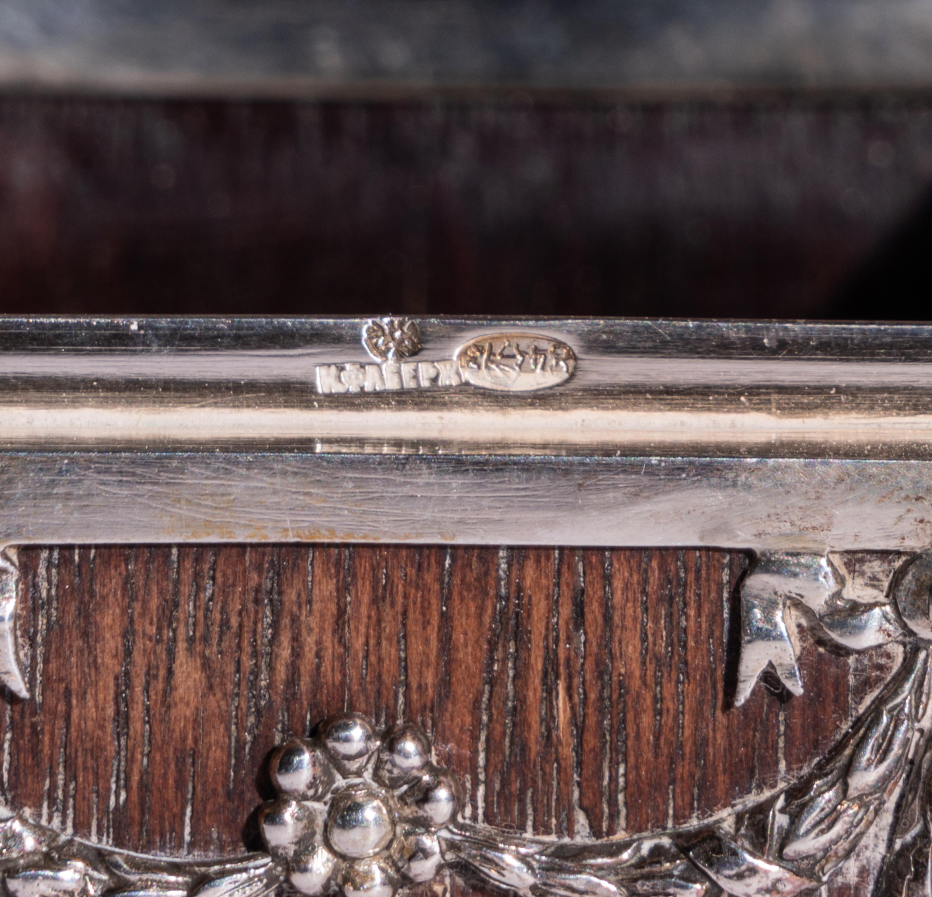 A Fabergé Silver-Mounted Rosewood Stamp Box