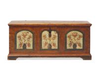 A Painted And Decorated Yellow Pine Blanket Chest