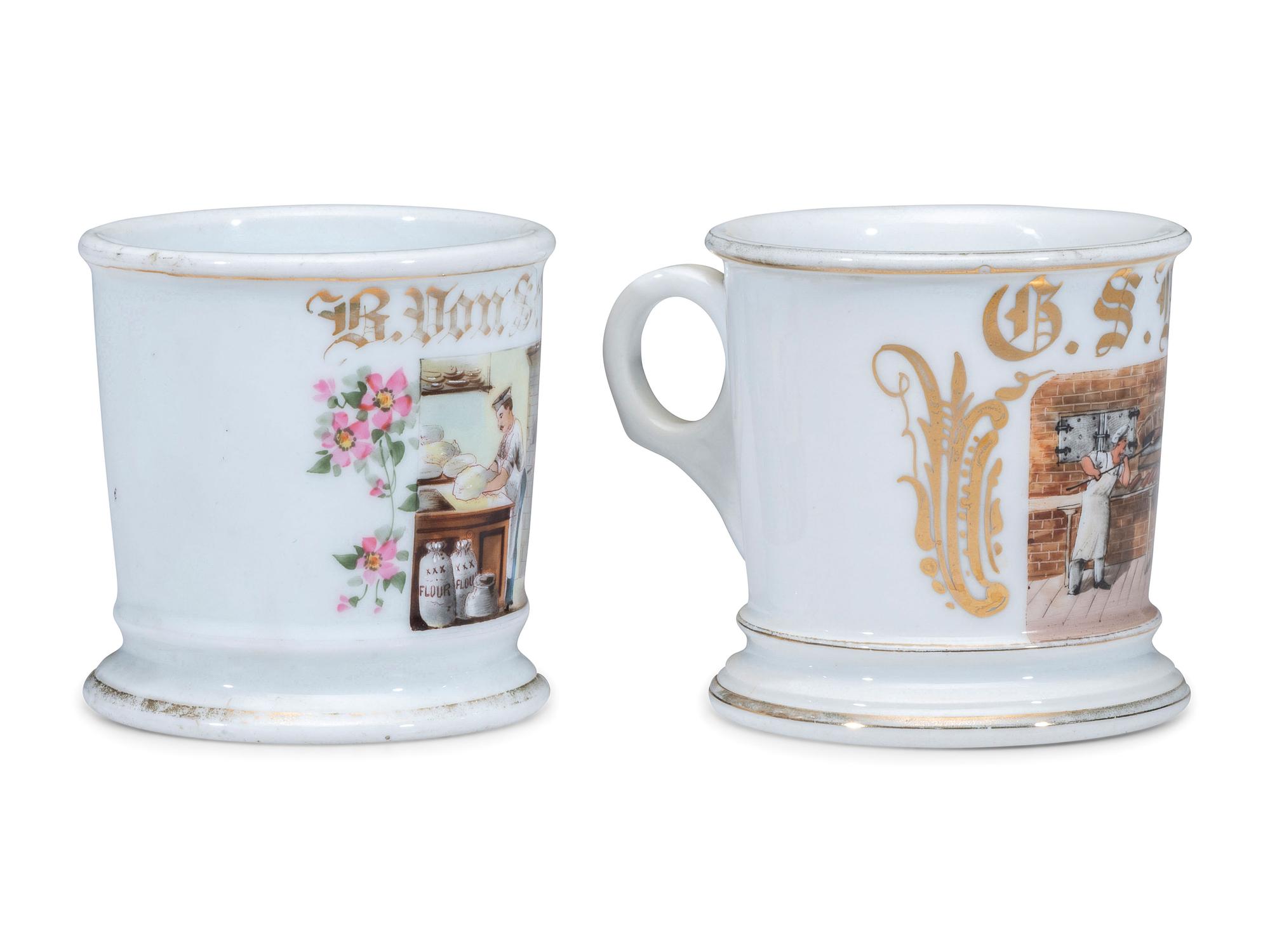 Two Baker's Porcelain Occupational Shaving Mugs