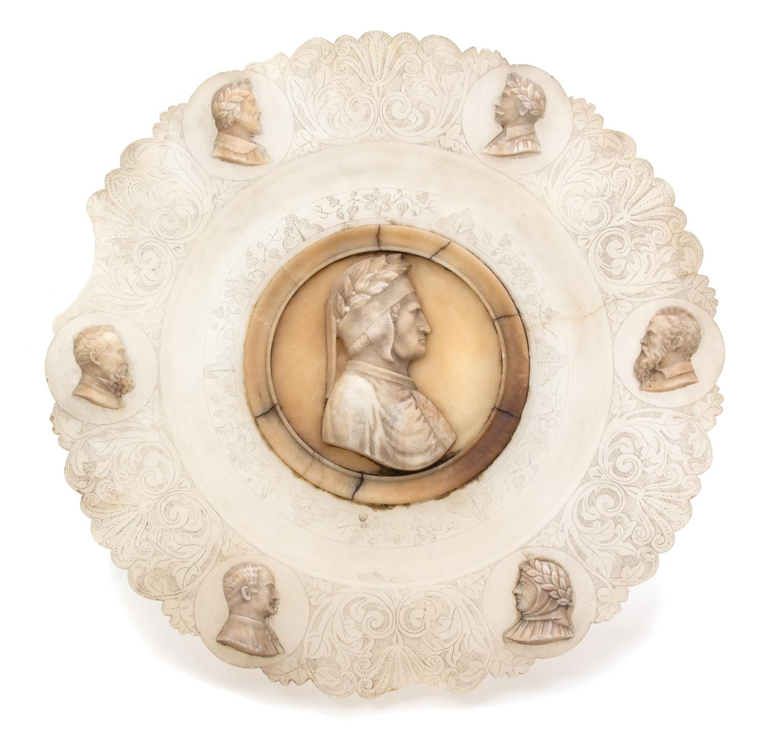 An Italian Grand Tour Carved Alabaster Plate Diameter 12 1/2 inches. — 19TH CENTURY
