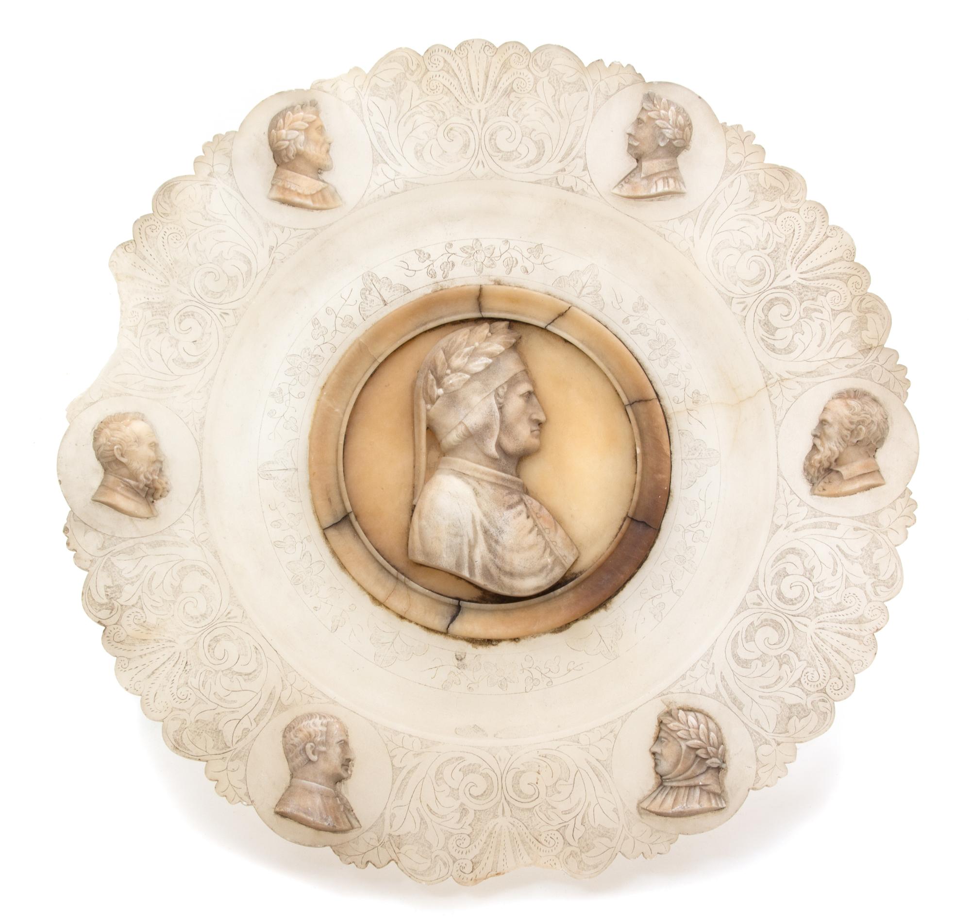 An Italian Grand Tour Carved Alabaster Plate Diameter 12 1/2 inches. — 19TH CENTURY