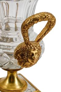 A Pair of Cut Glass, Gilt Bronze and Lapis Lazuli Urns