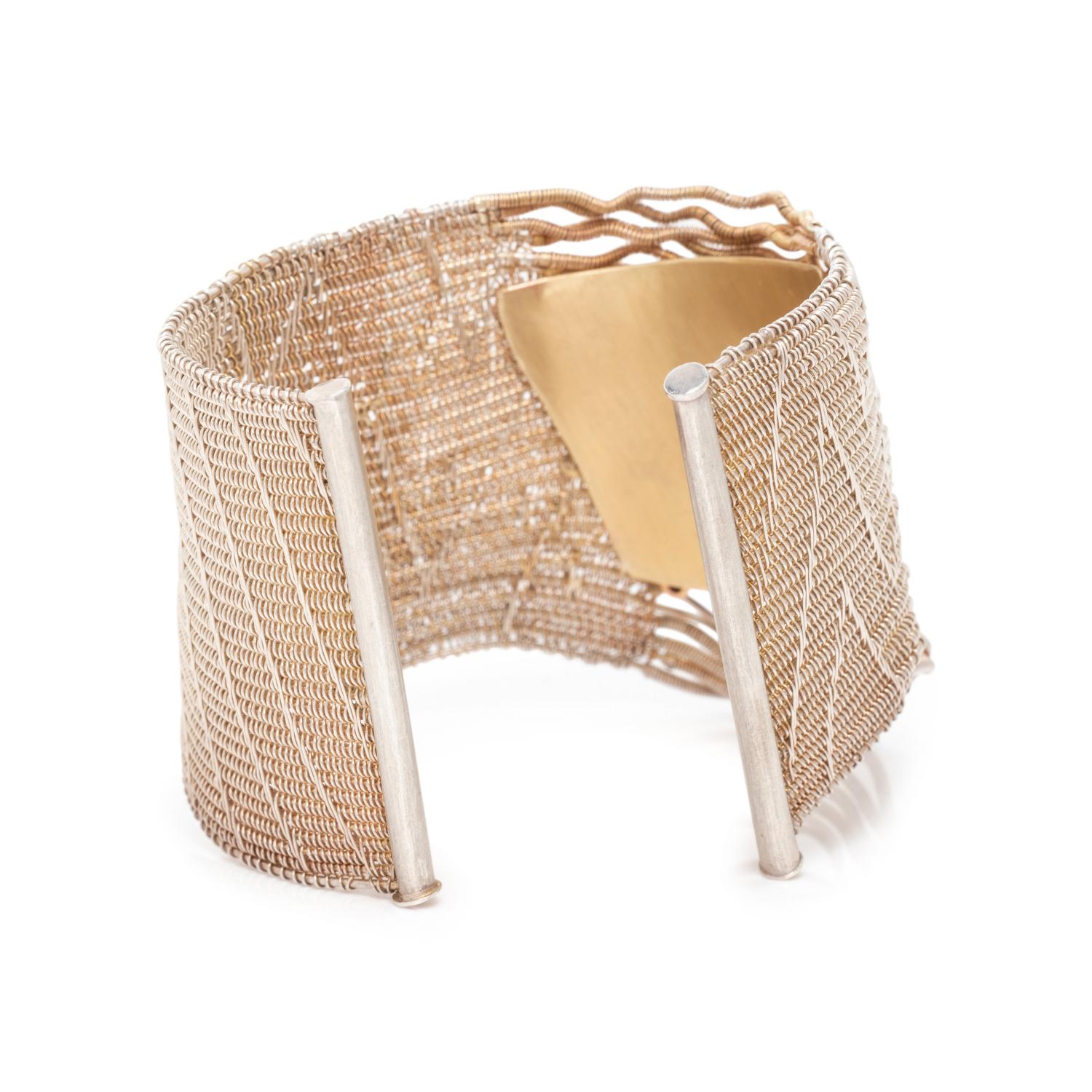 SILVER, YELLOW GOLD AND DIAMOND CUFF BRACELET
