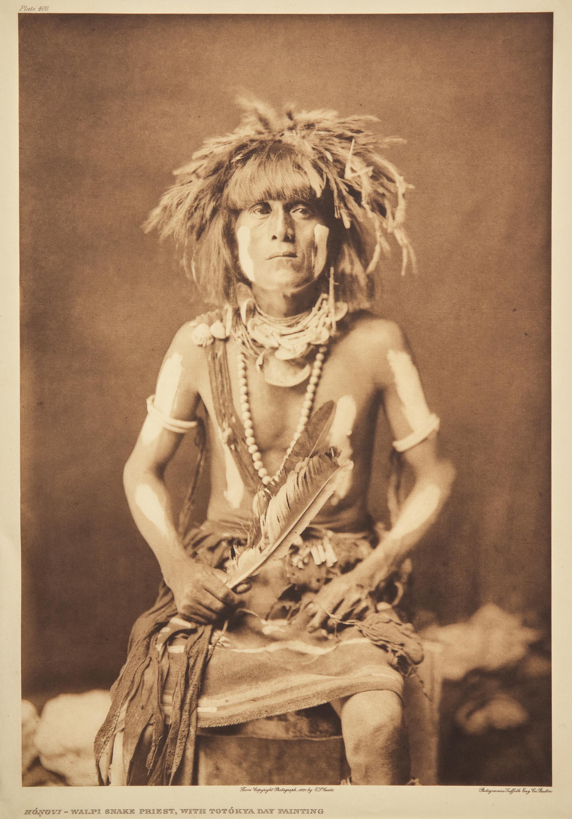 Edward Curtis (American, 1868-1952) — Honovi -Walpi Snake Priest, with Totokya Day Painting , 1921