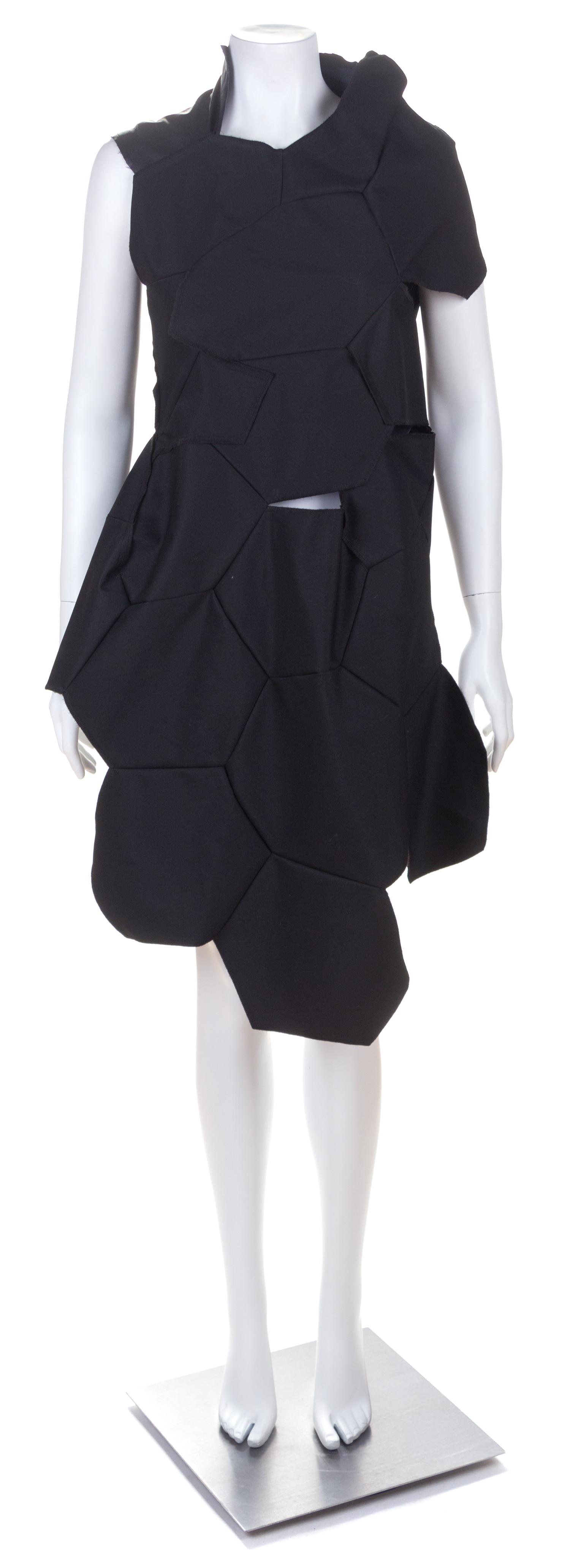 A Comme des Garcons Black Hexagonal Patch Tunic, Size S.