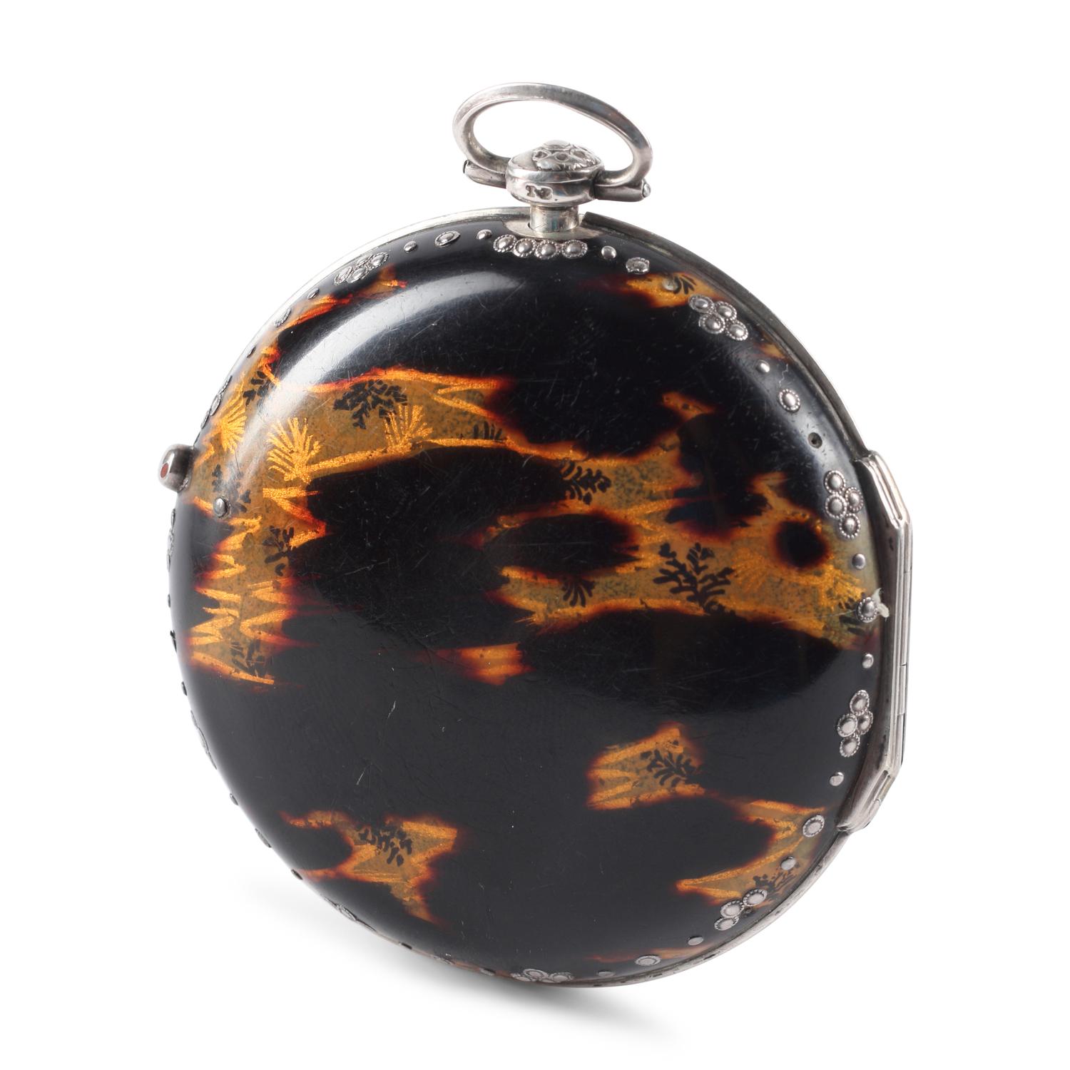 An English Silver and Faux-Tortoise Lacquer Cased Pocket Watch Made for the French Market