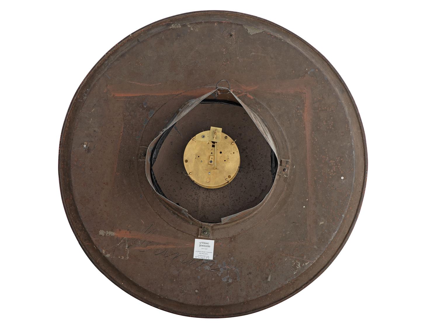 A French Painted and Parcel Gilt Tin Shop Wall Clock
