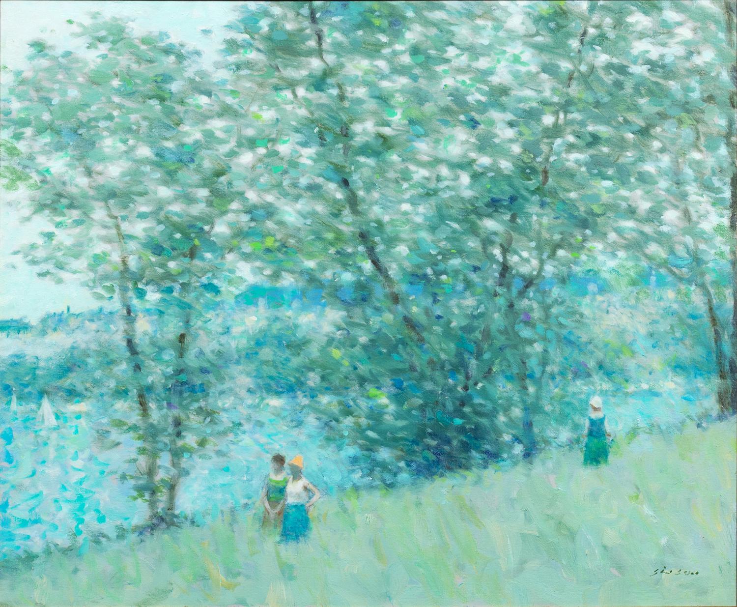 André Gisson, (American, 1921-2003), Untitled (Figures in a Lush Landscape)
