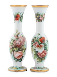 A Pair of French Opaline Glass Painted Vases