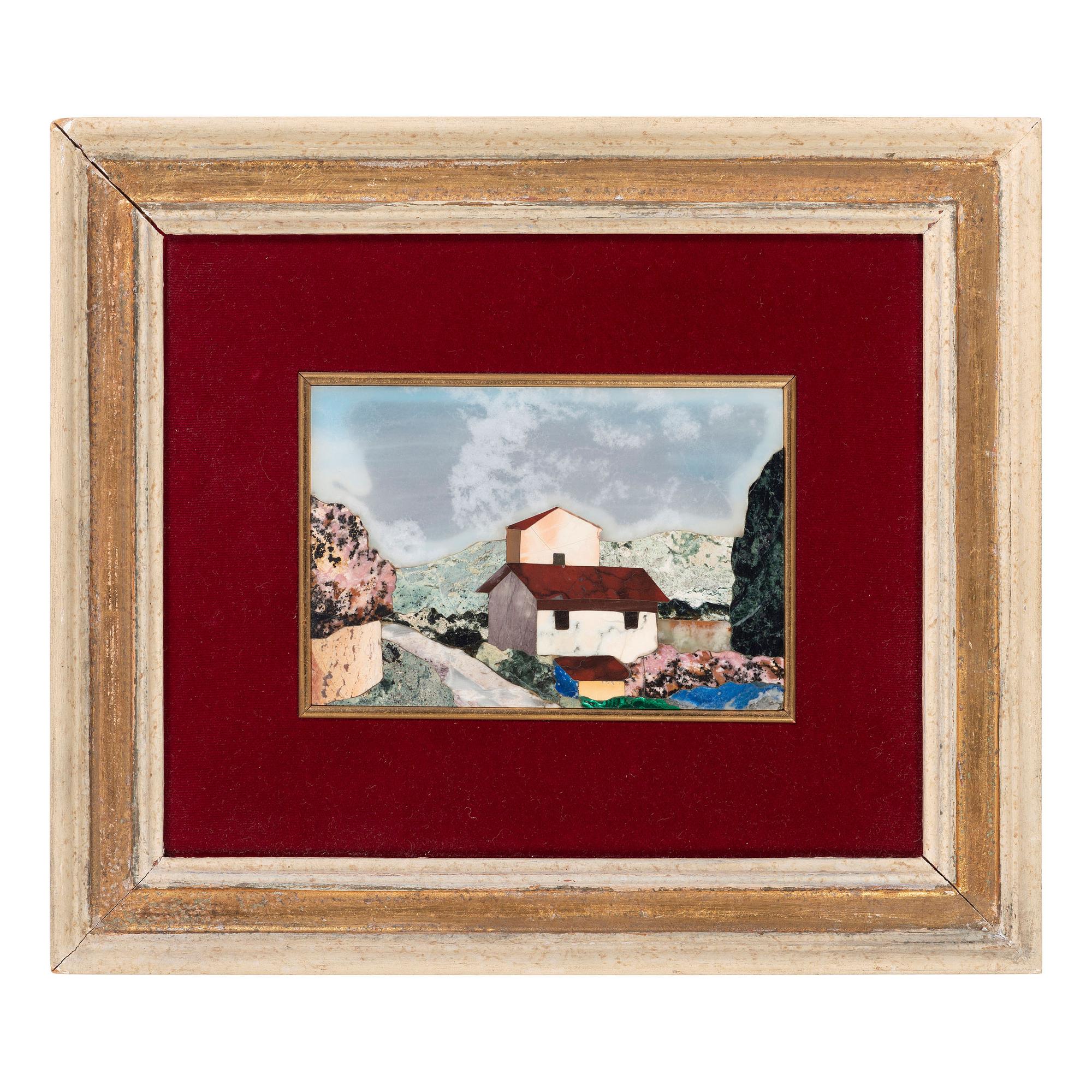 Pietra Dura Plaque Depicting a Landscape Scene with House
