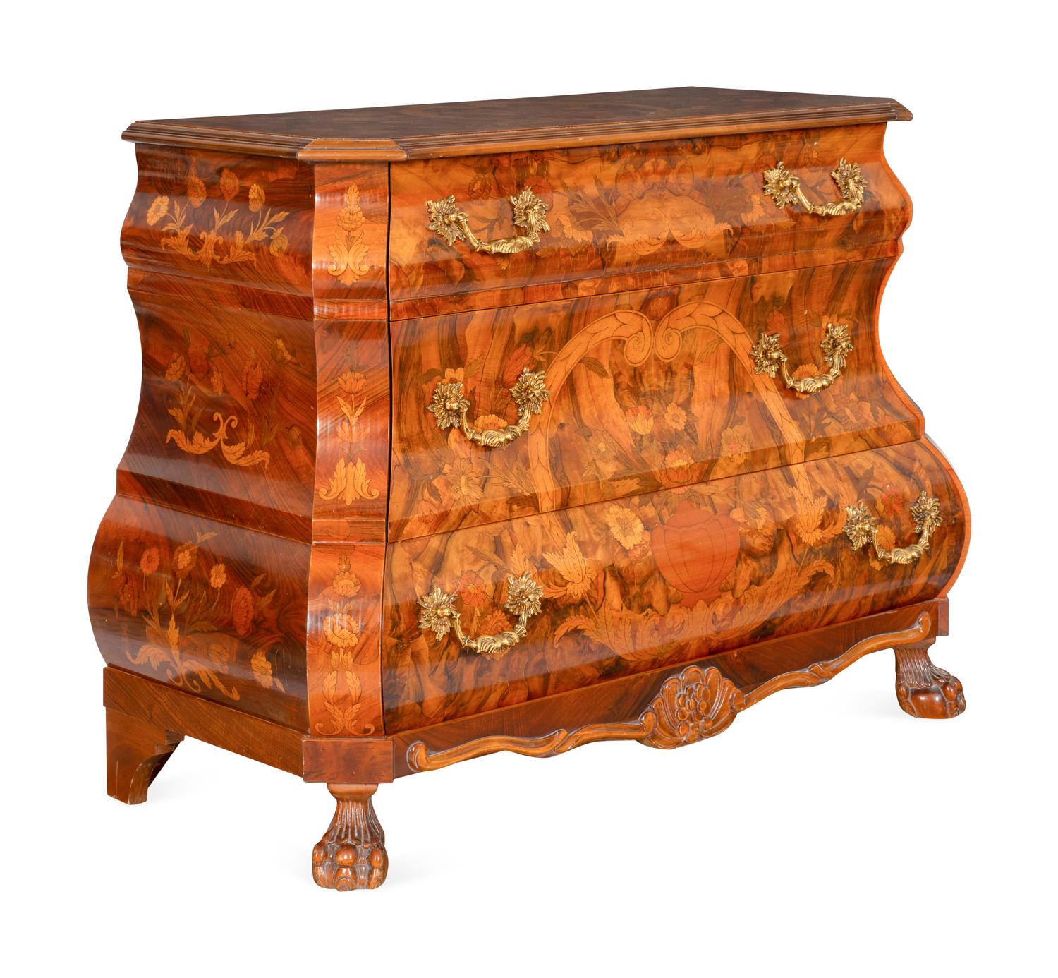 A Dutch Baroque Style Walnut and Marquetry Chest of Drawers