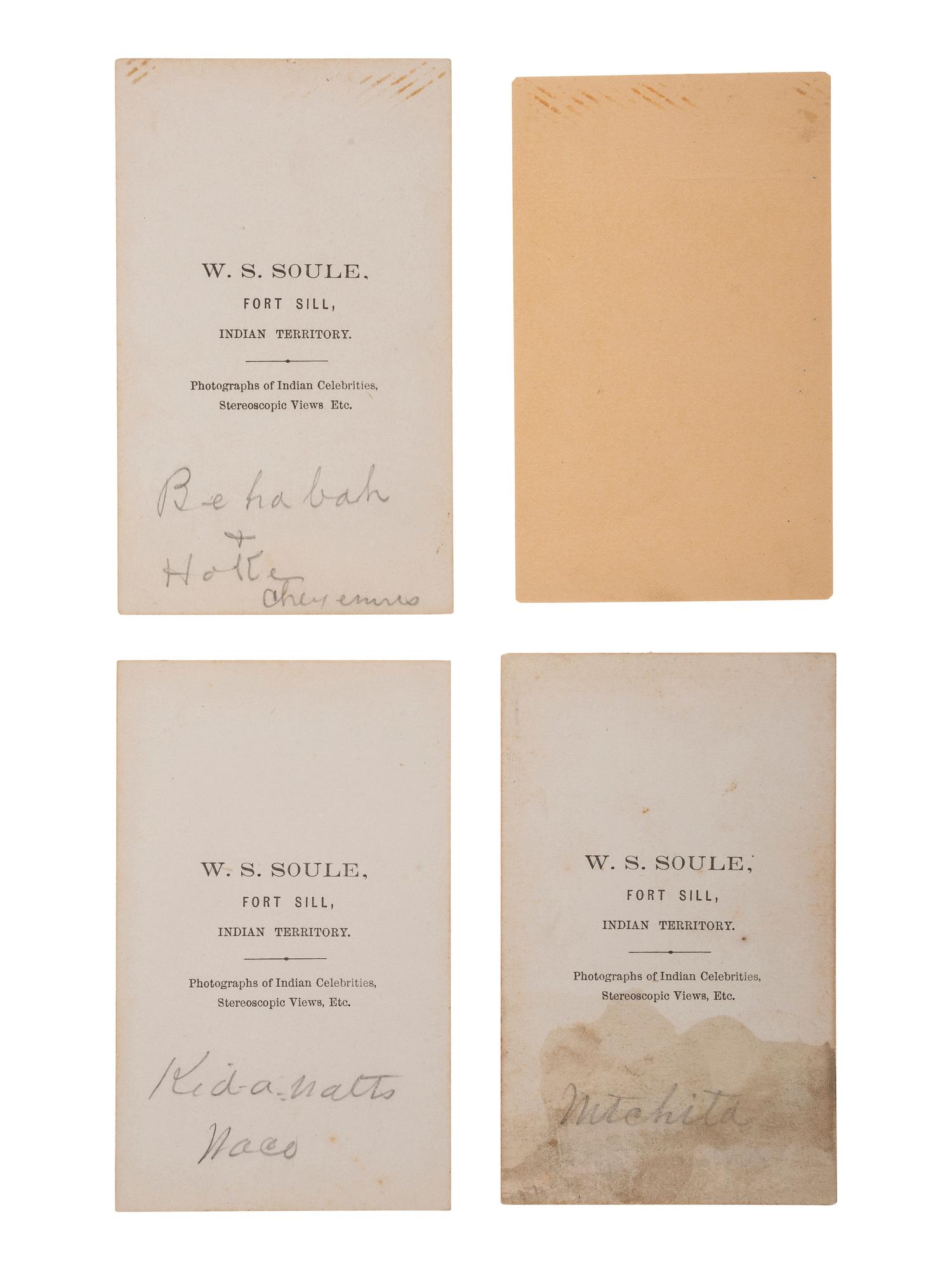 SOULE, William S. (1836-1908). A group of 4 CDVs of Wichita and Cheyenne subjects. Fort Sill, Indian Territory, ca late 1860s.
