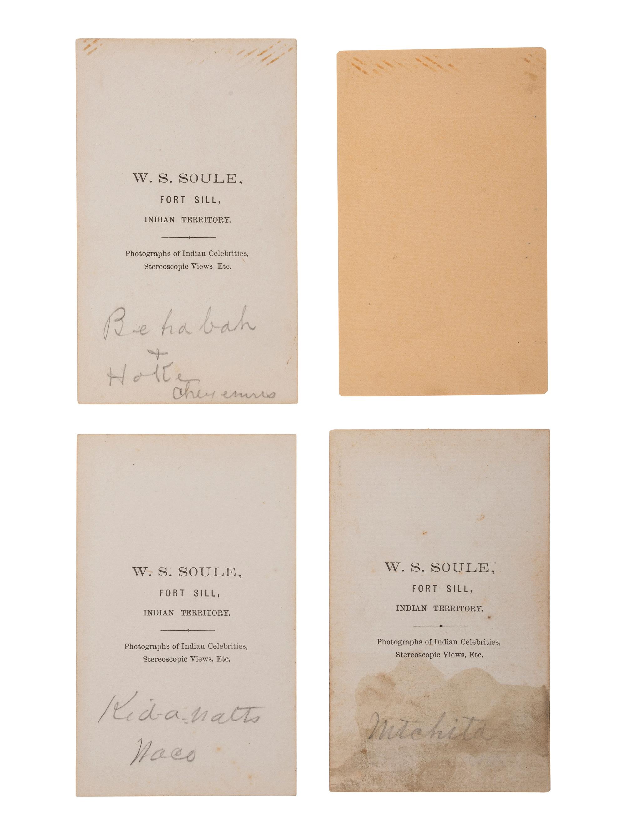 SOULE, William S. (1836-1908). A group of 4 CDVs of Wichita and Cheyenne subjects. Fort Sill, Indian Territory, ca late 1860s.
