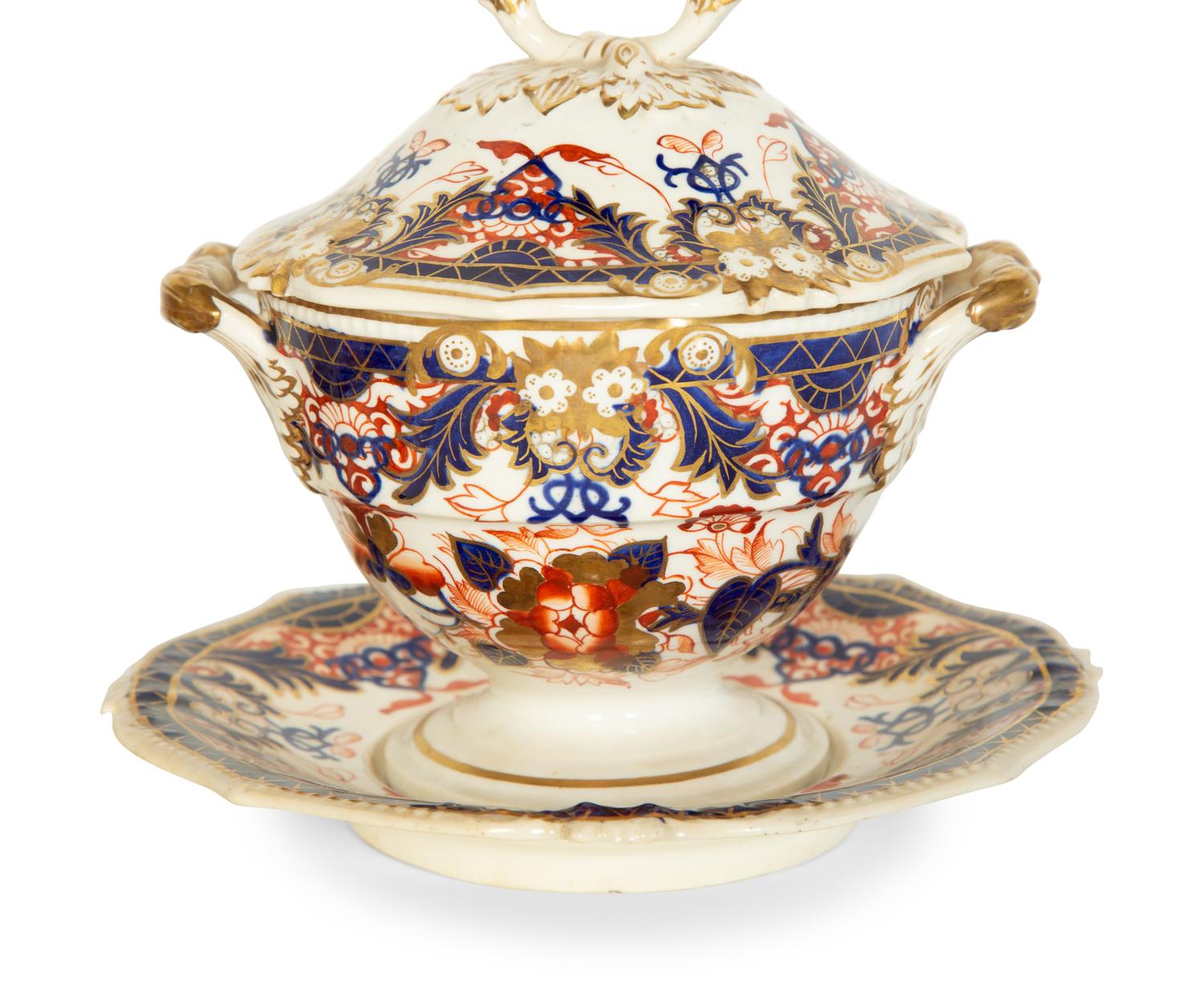 A Pair of Bloor Derby Porcelain Sauce Tureens and Stands