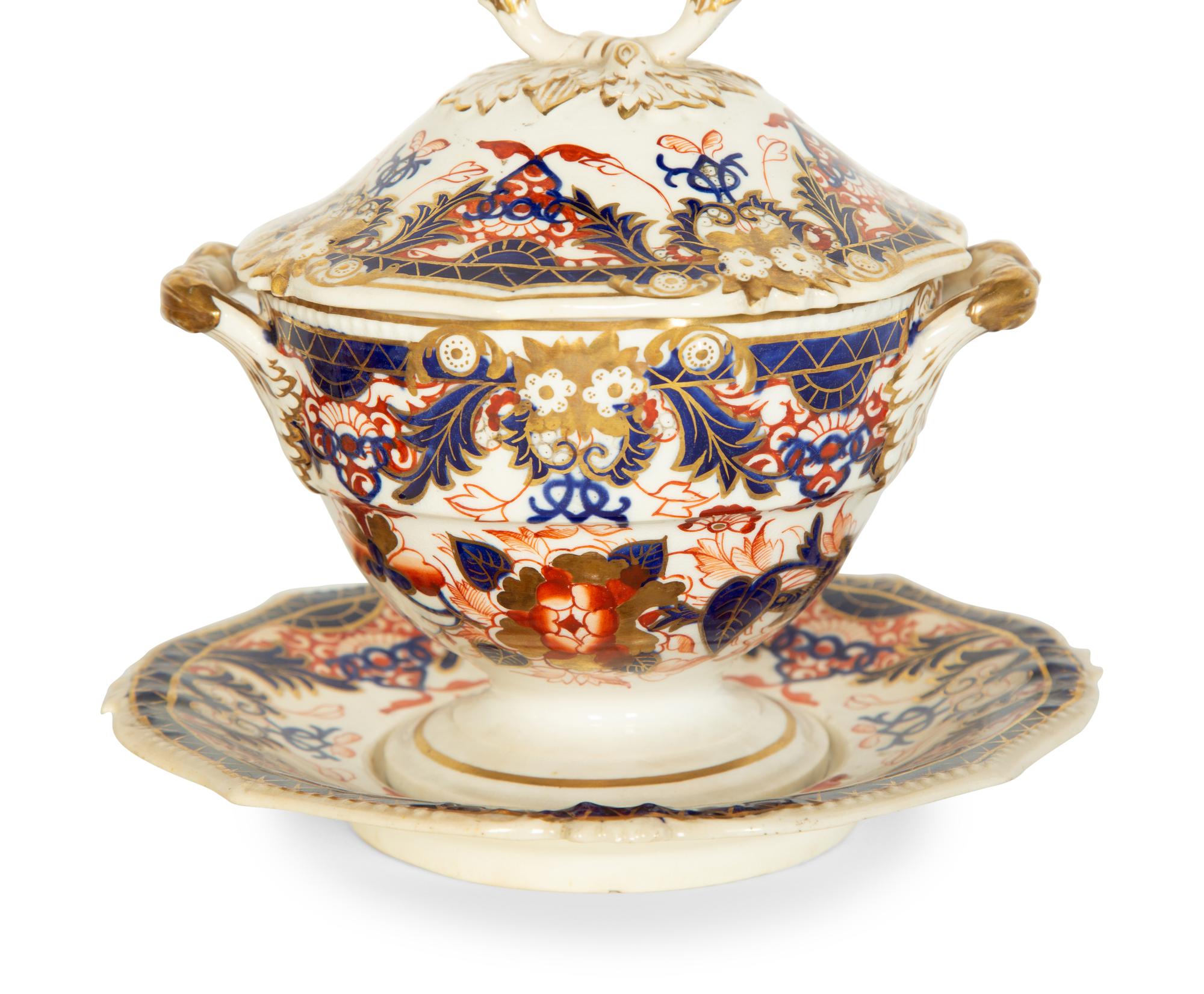 A Pair of Bloor Derby Porcelain Sauce Tureens and Stands