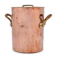 A French Copper Stock Pot with Cover and Brass Handles