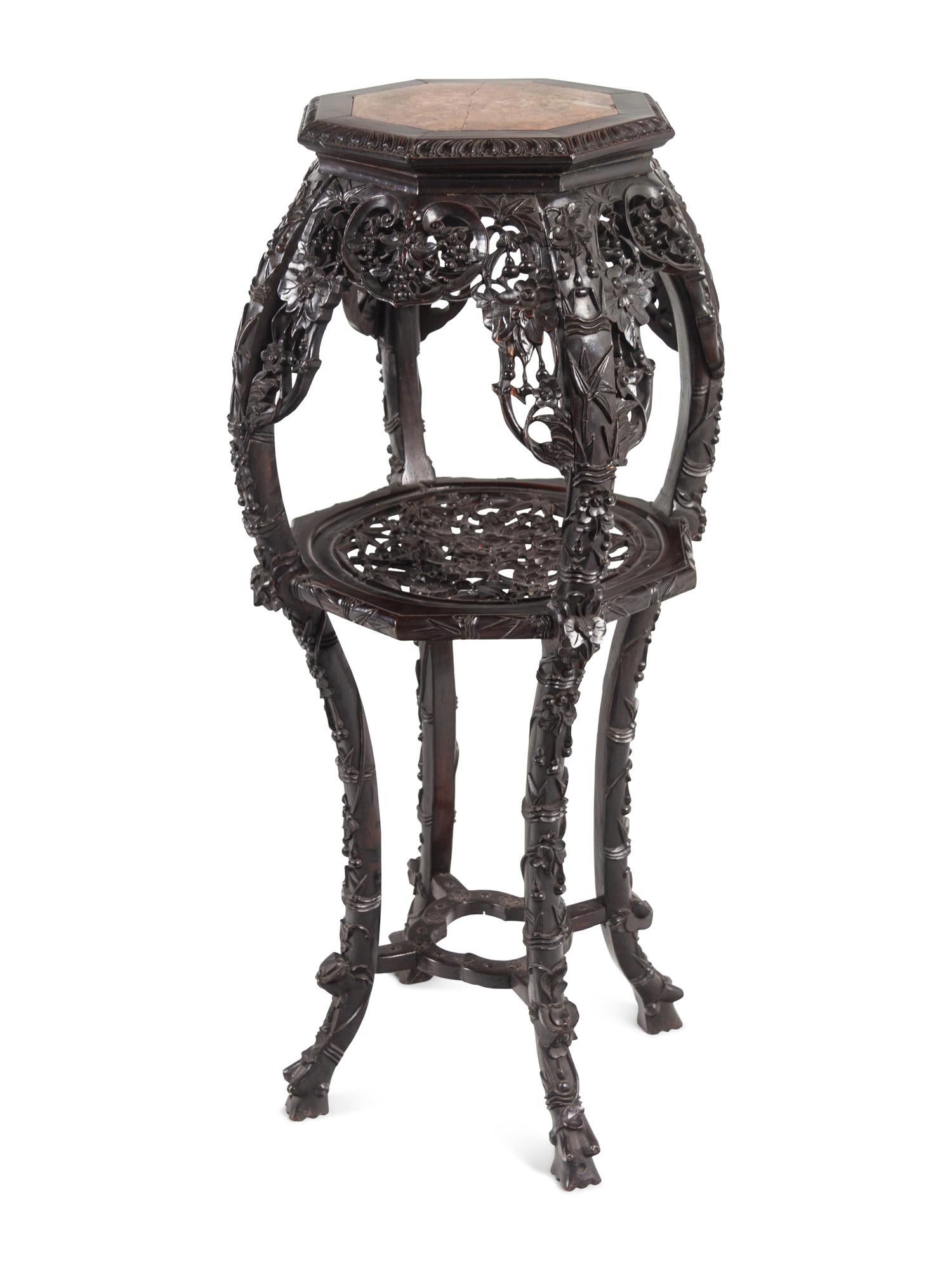Four Chinese Export Marble Inset Hardwood Side Stands