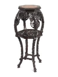 Four Chinese Export Marble Inset Hardwood Side Stands