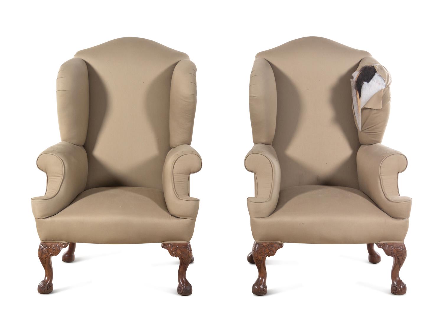 A Pair of George II Style Walnut Wingback Chairs