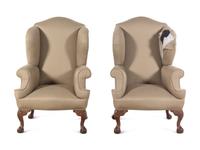 A Pair of George II Style Walnut Wingback Chairs
