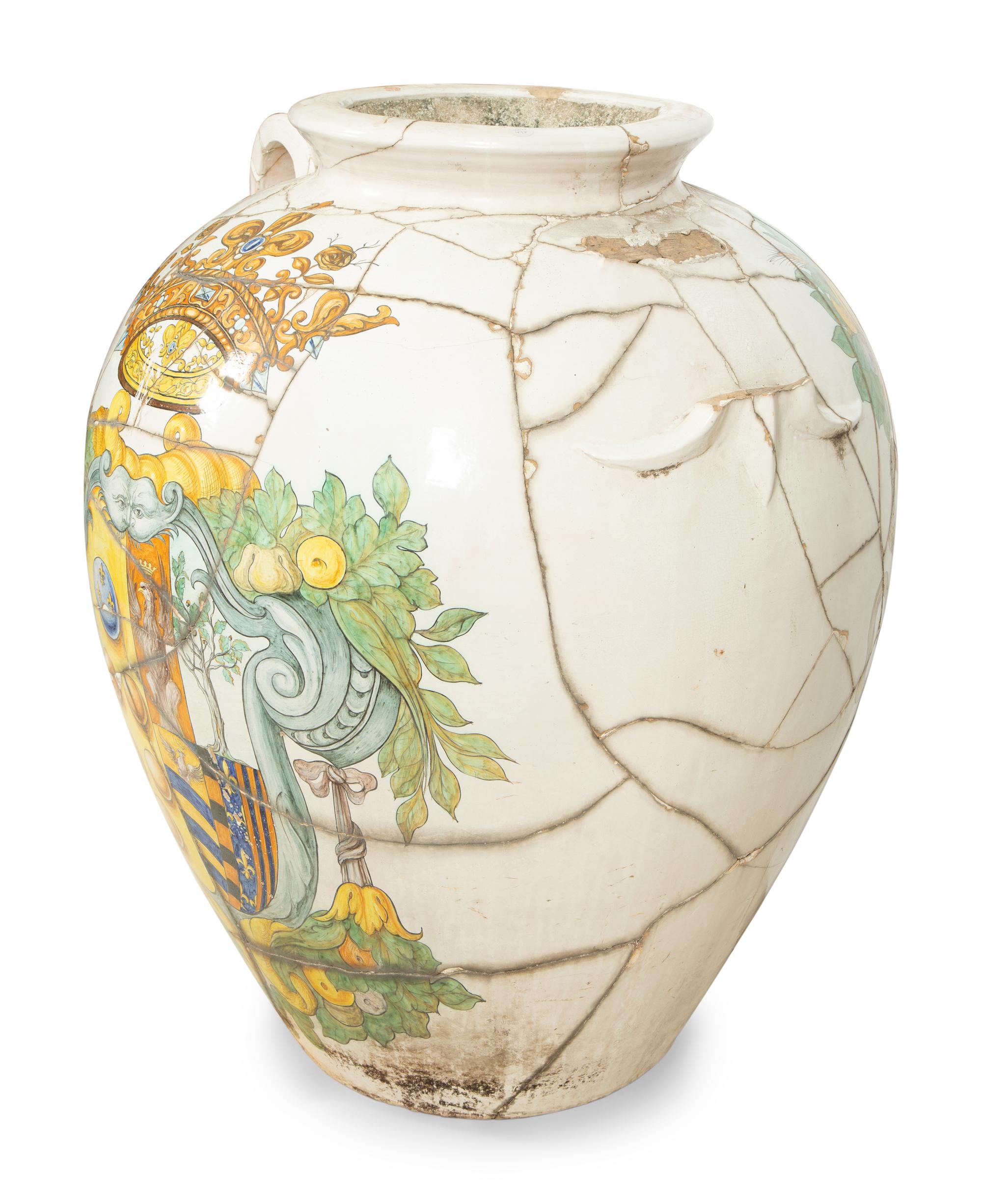 A Large Italian Glazed Terracotta Urn