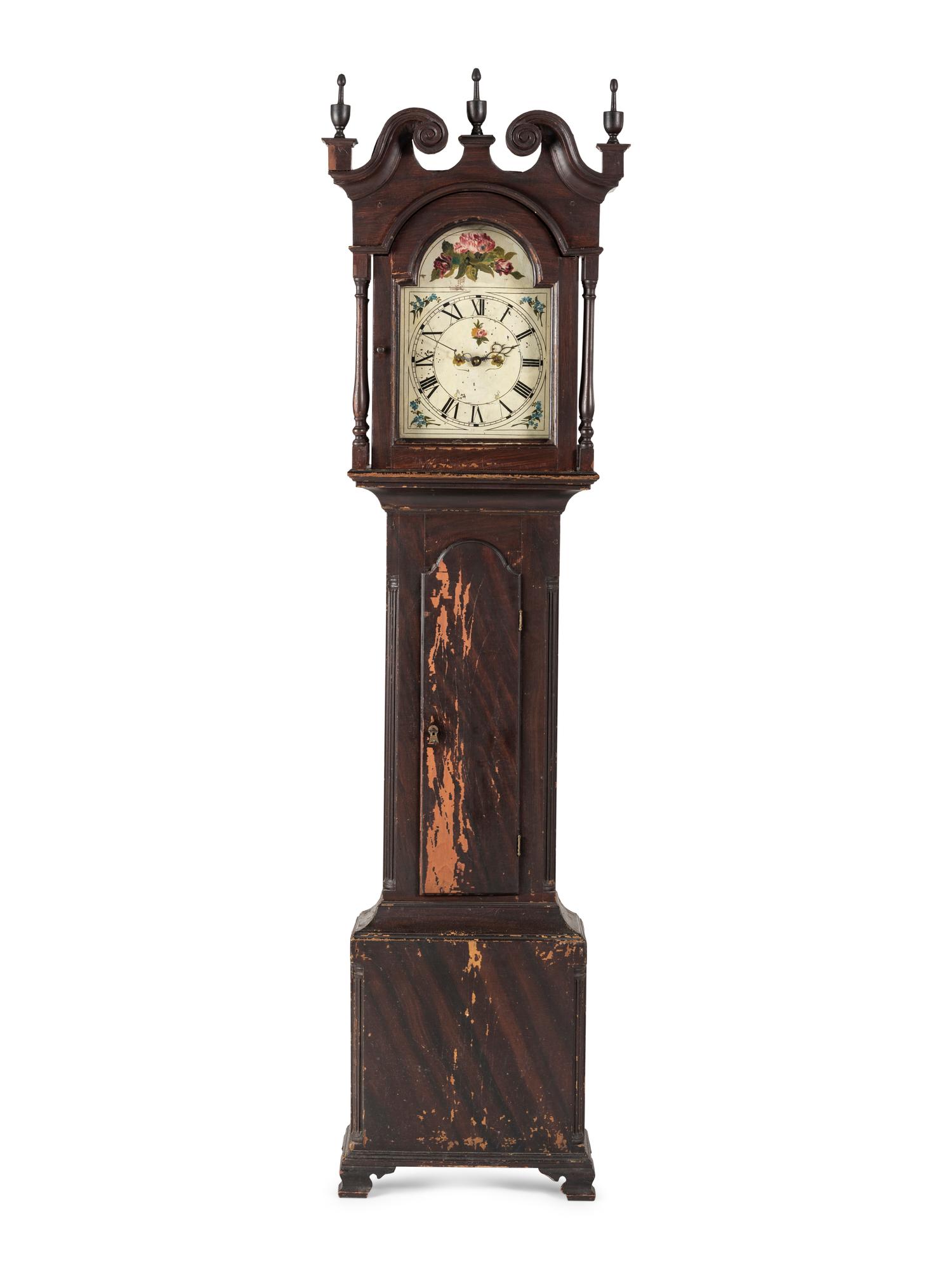 A Chippendale Grain Painted Pine Tall Case Clock