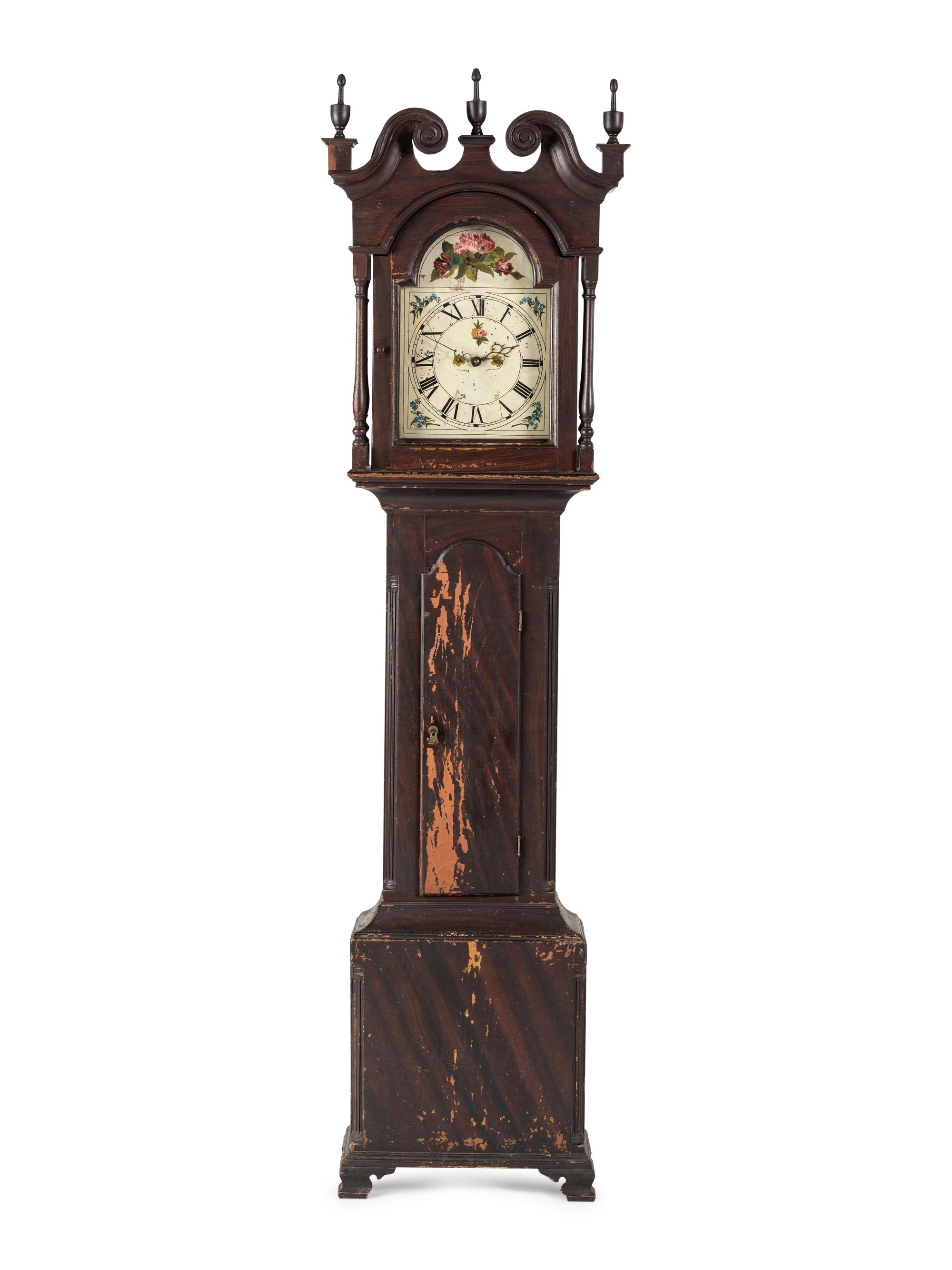 A Chippendale Grain Painted Pine Tall Case Clock