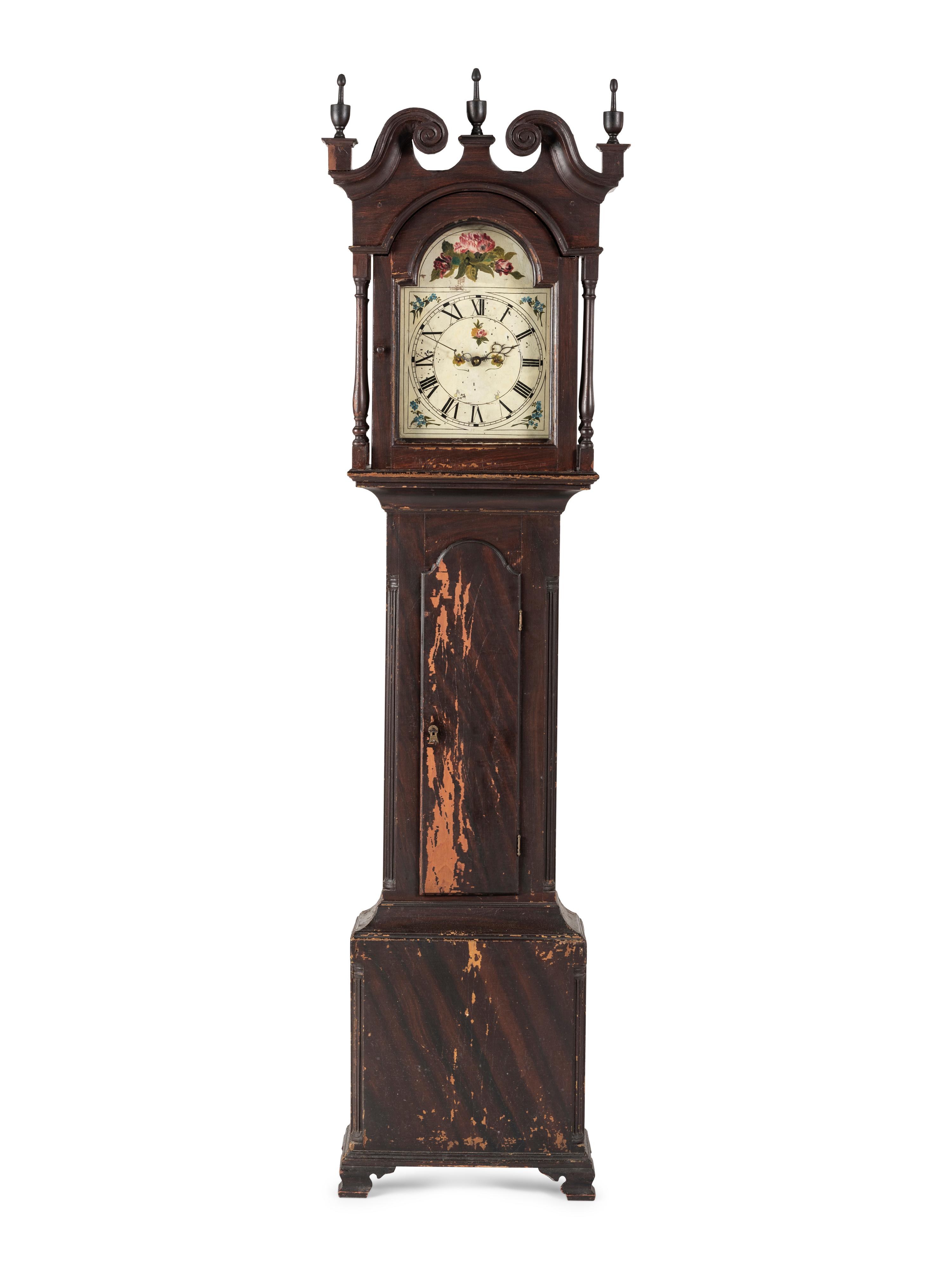 A Chippendale Grain Painted Pine Tall Case Clock