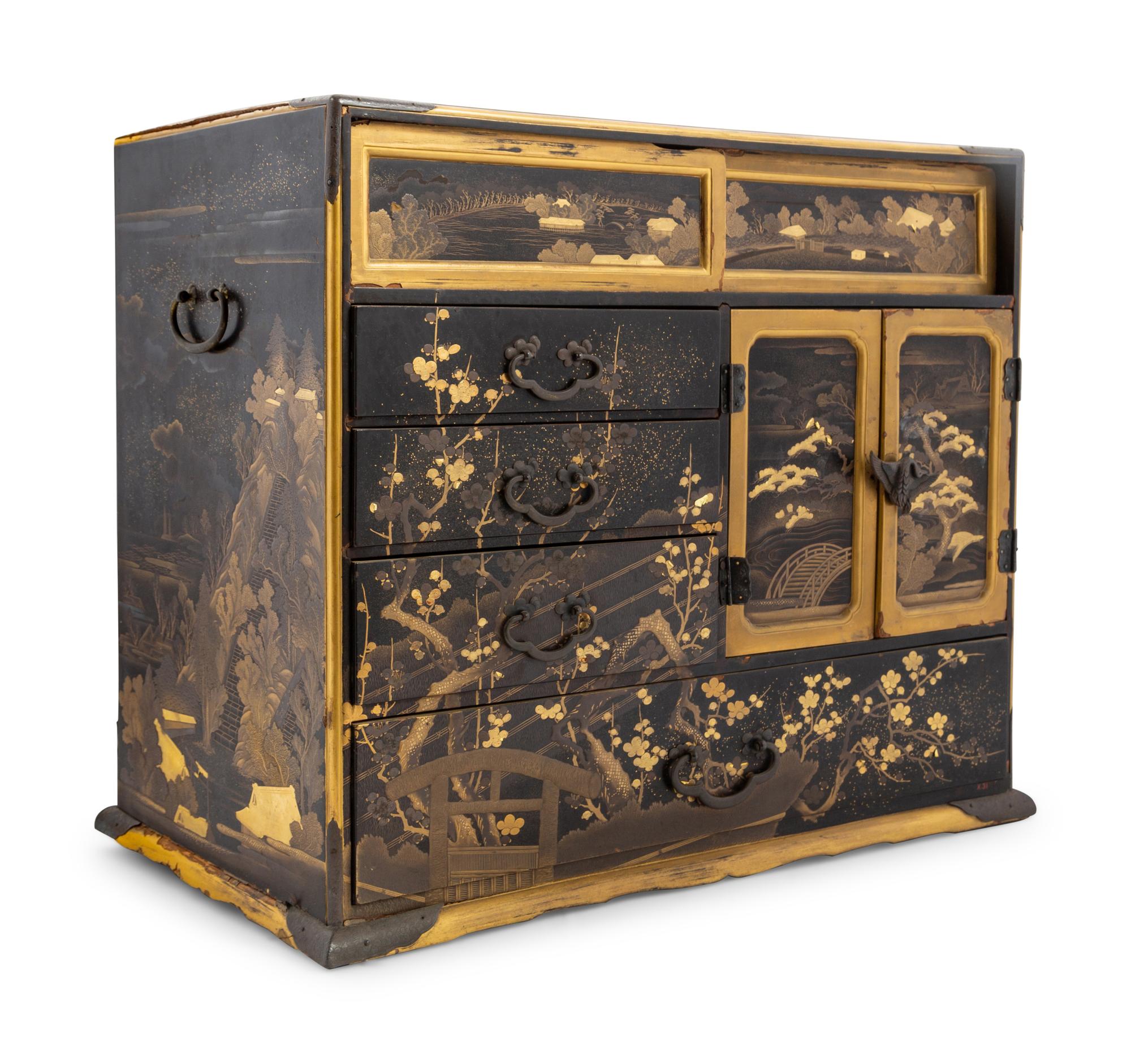 A Japanese Black and Gilt Decorated Table Cabinet, Kodanshu