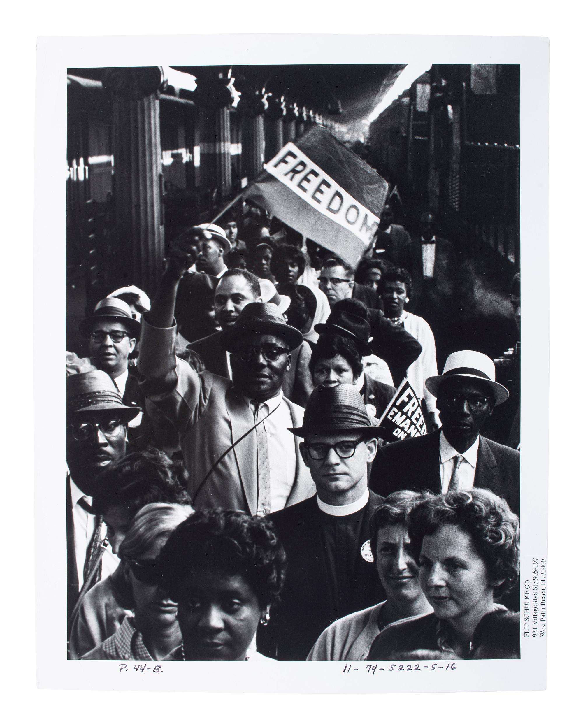 [CIVIL RIGHTS]. SCHULKE, Flip (1930-2008), photographer. Demonstrators Arrive at Washington's (DC) Union Station . Washington, DC, August 1963 (printed later).