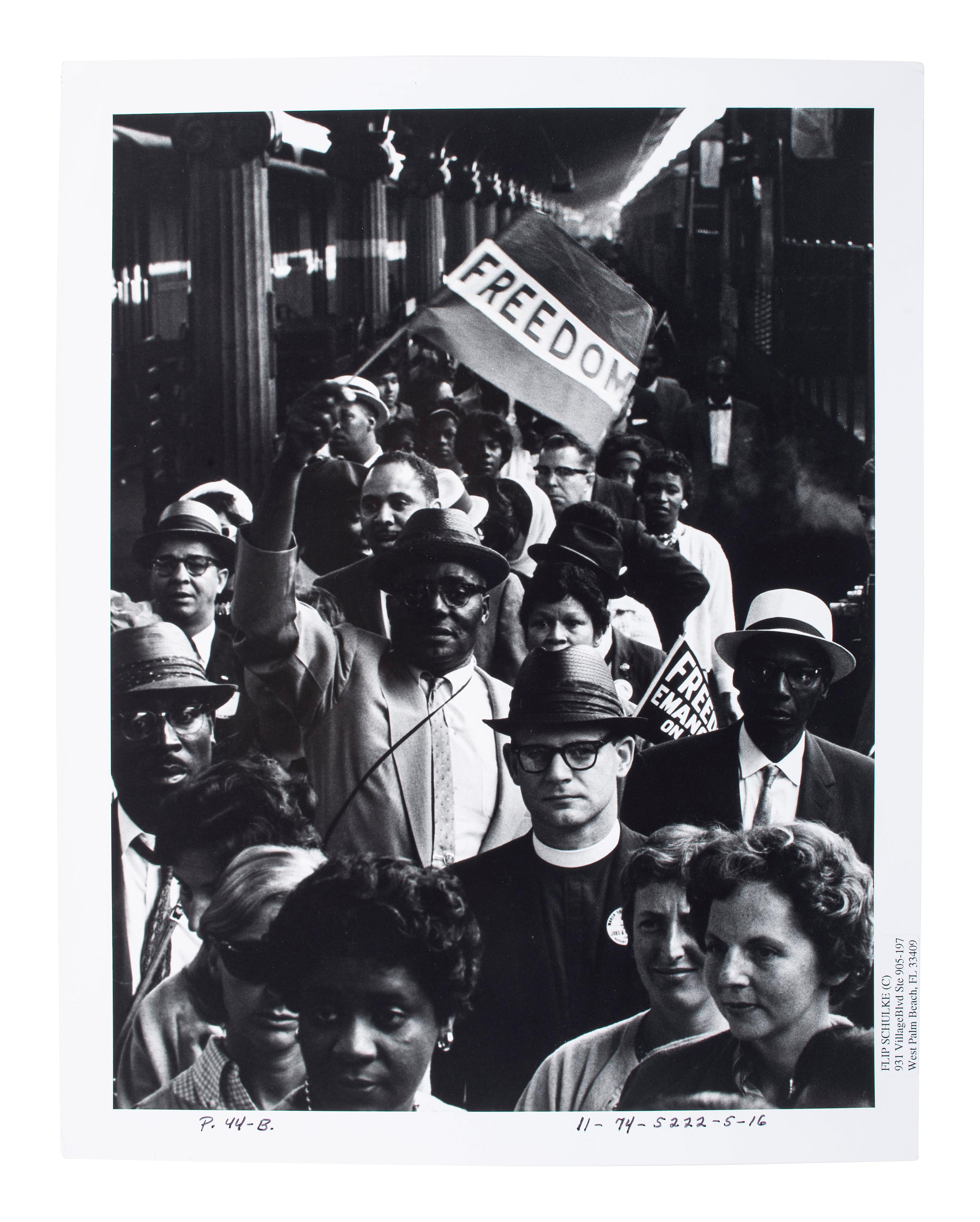 [CIVIL RIGHTS]. SCHULKE, Flip (1930-2008), photographer. Demonstrators Arrive at Washington's (DC) Union Station . Washington, DC, August 1963 (printed later).