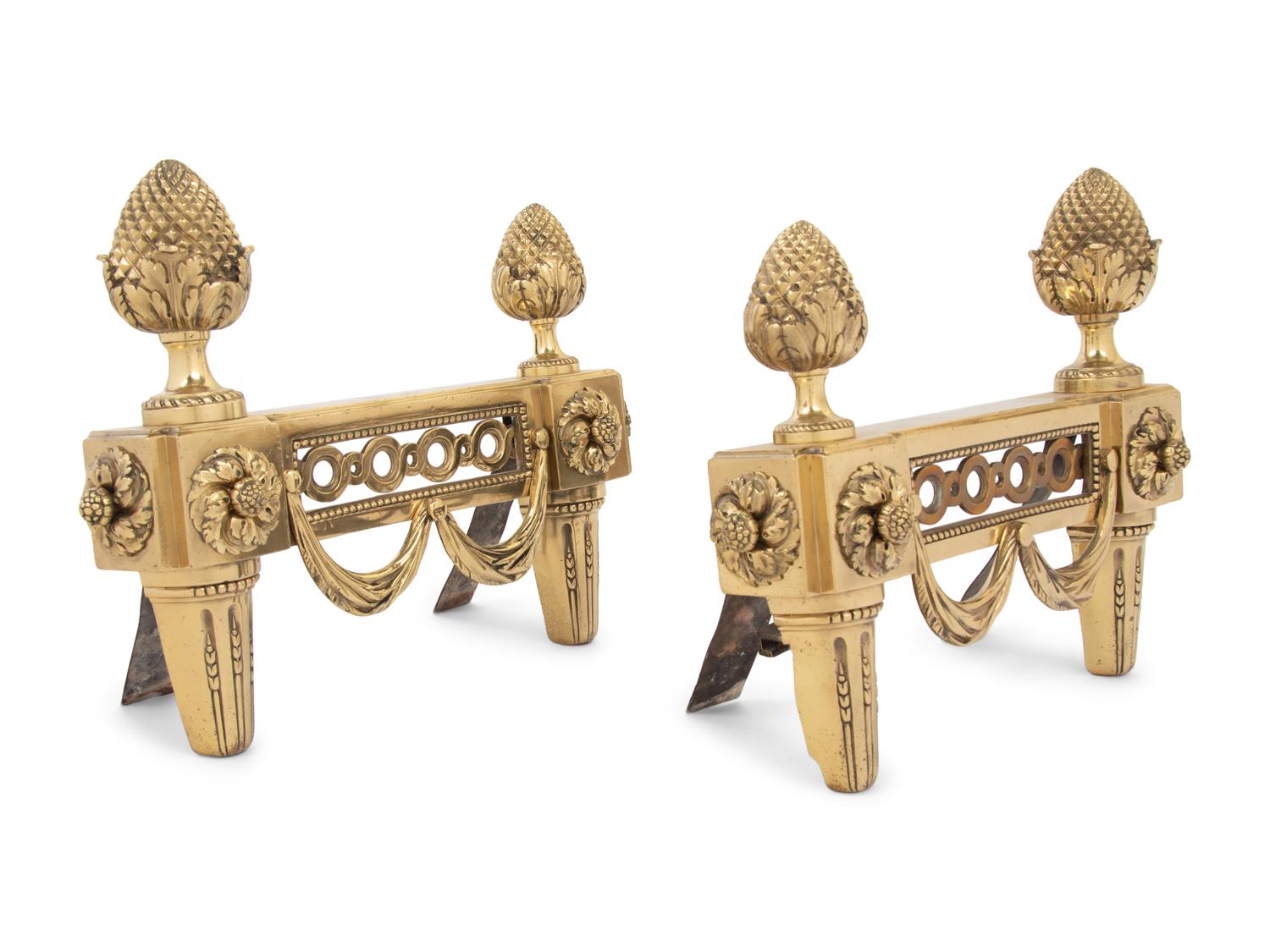 A Pair of Empire Style Brass Chenets