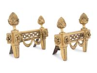 A Pair of Empire Style Brass Chenets