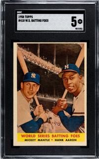 A 1958 Topps Mickey Mantle and Hank Aaron World Series Batting Foes Baseball Card No. 418 (SGC 5 EX)