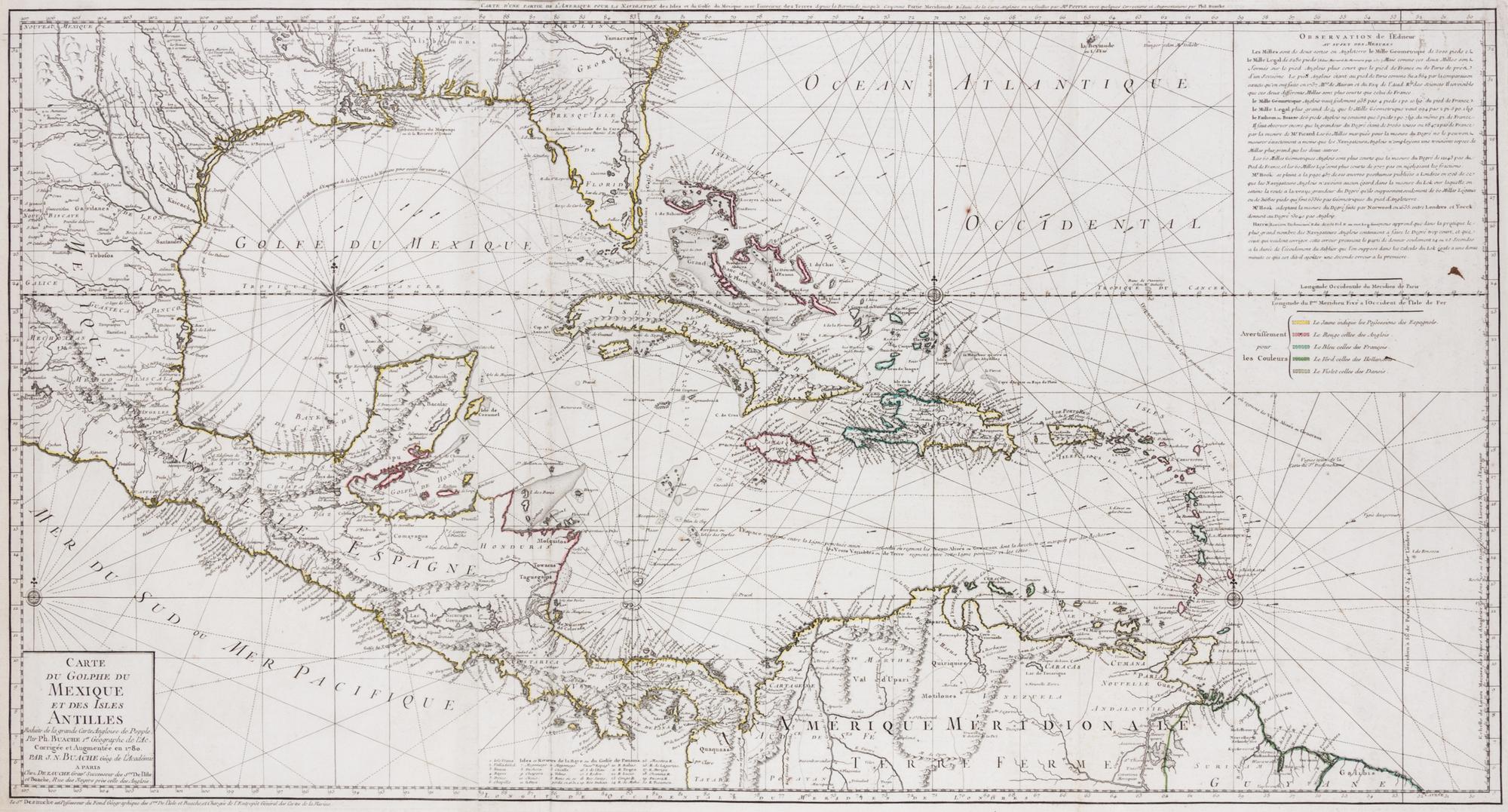 (MAP) BUACHE, PH. DEZAUCHE, J.A. Carte du Golphe du Mexique et des Isles Antilles Reduite ..... Paris, 1780.