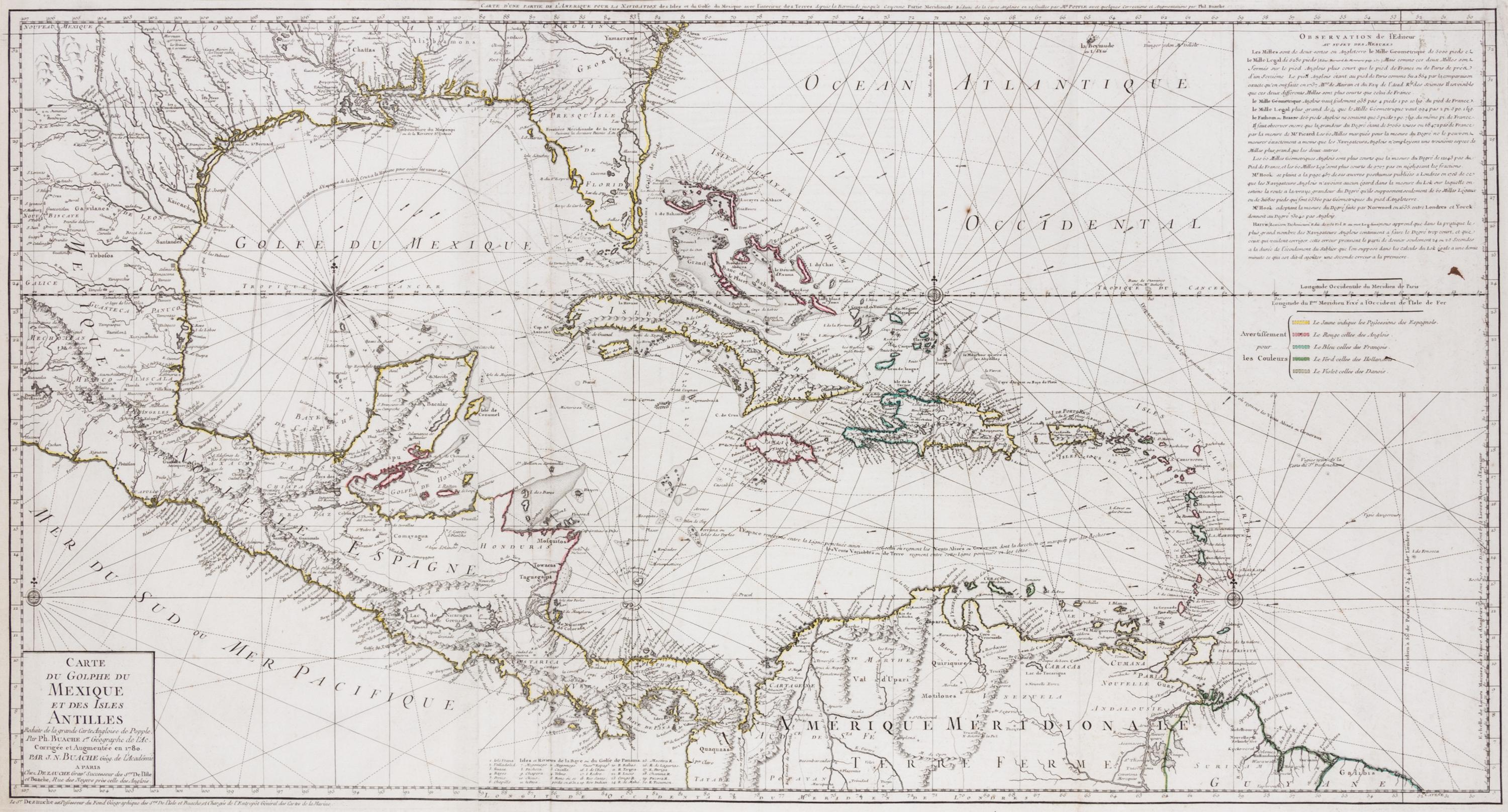 (MAP) BUACHE, PH. DEZAUCHE, J.A. Carte du Golphe du Mexique et des Isles Antilles Reduite ..... Paris, 1780.